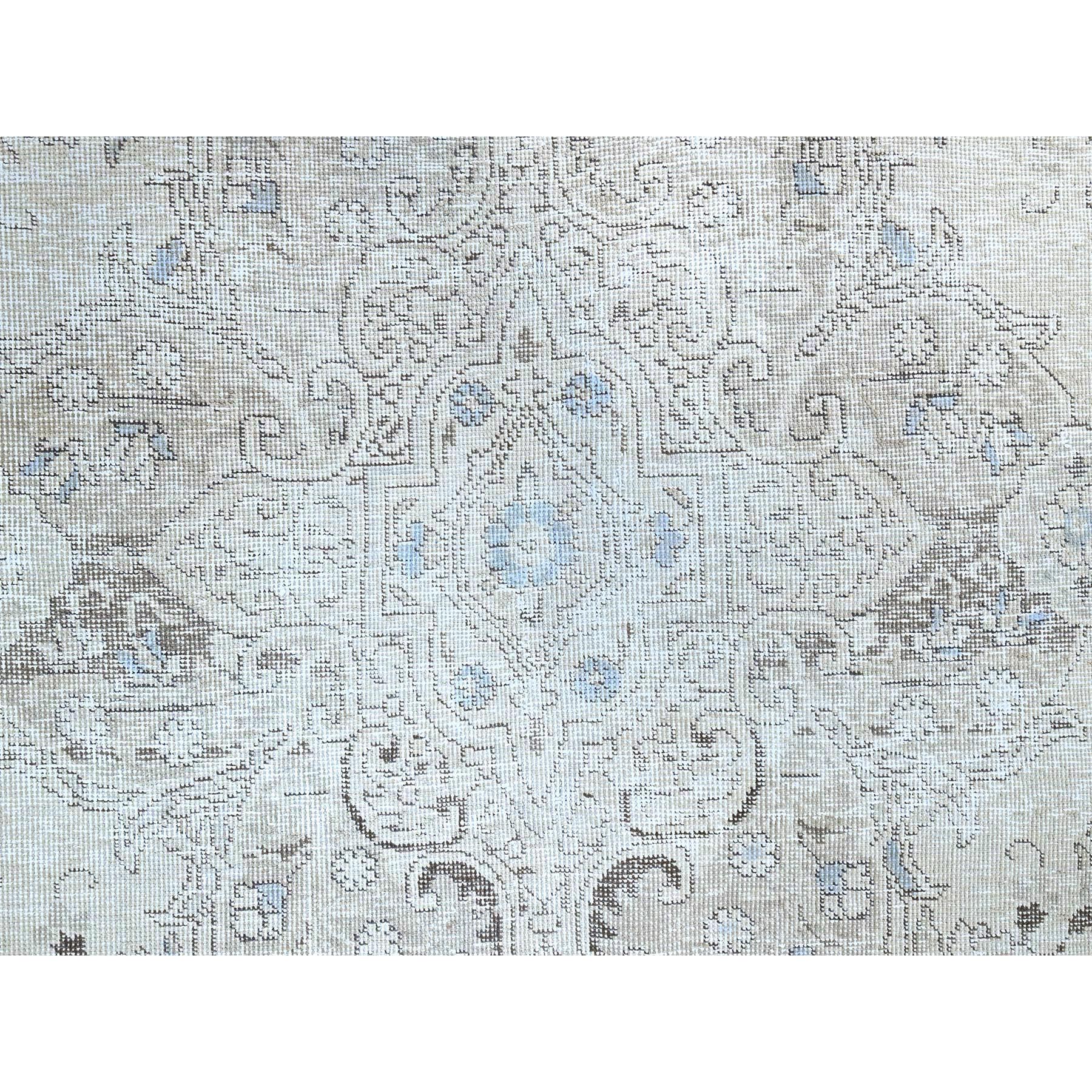 7'9"x11'4" Shoji White, Vintage Persian White Wash Tabriz With Touches Of Blue, Hand Knotted Abrash Distressed Evenly Worn Organic Wool, Cropped Thin, Good Condition Oriental Rug Sh86104