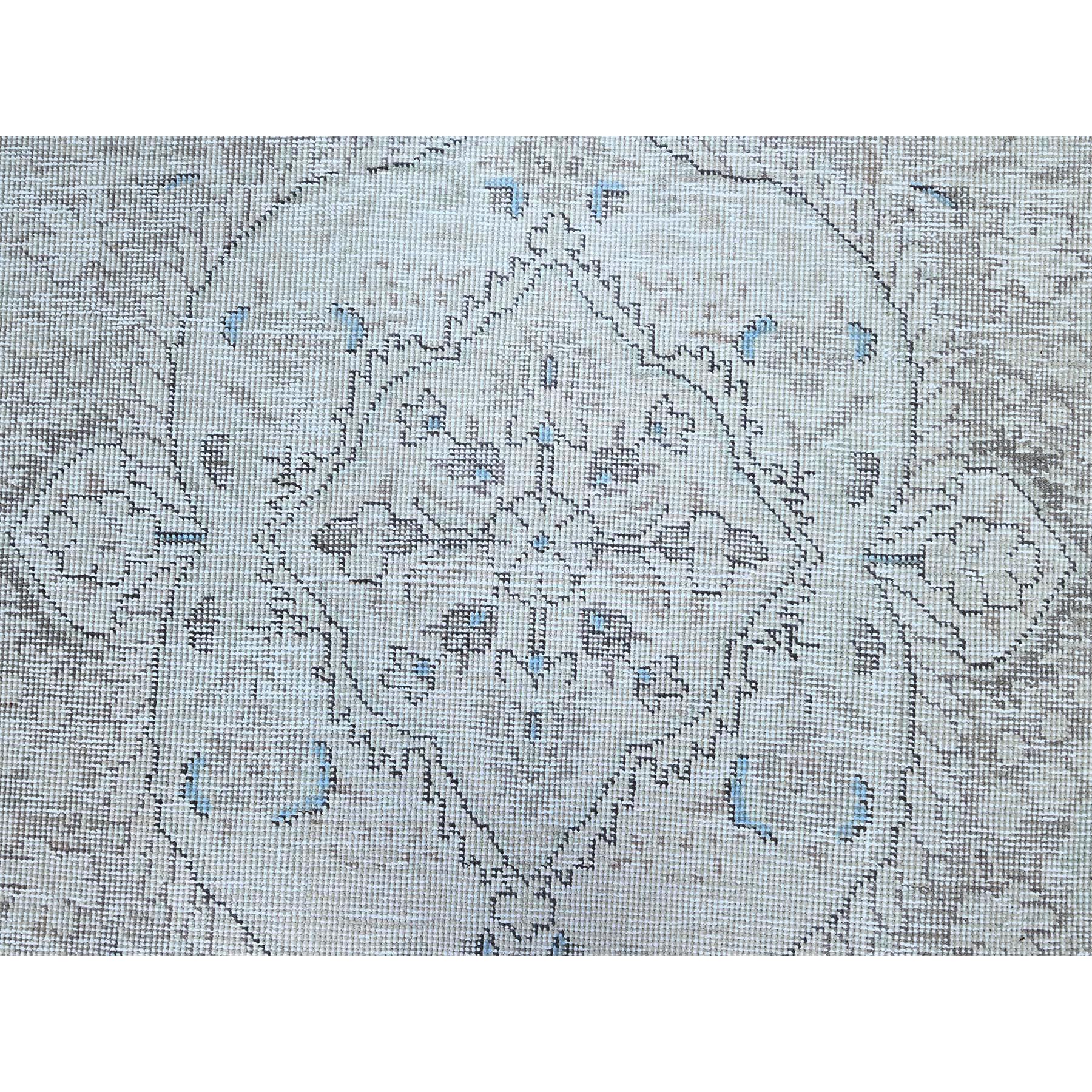 7'8"x10'4" Silos White, Evenly Worn Natural Wool, Semi Antique Persian White Wash Tabriz With Touches Of Blue, Sides and Ends Professionally Secured and Cleaned, Sheared Low, Oriental Excellent Condition Rug Sh86105