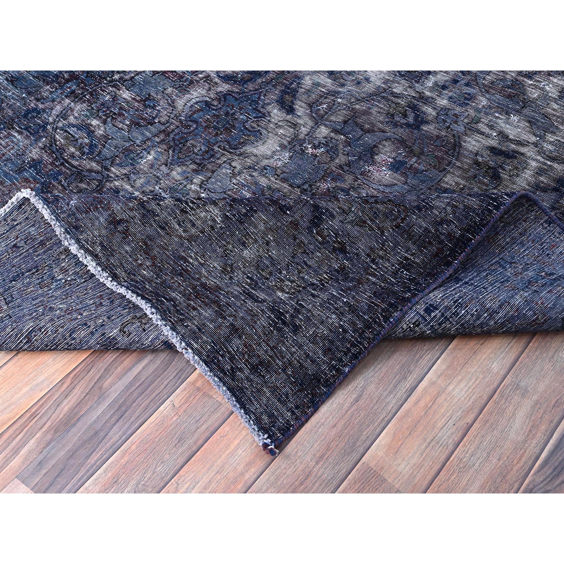 6'5"x10'3" Peacoat Blue and Charcoal Black, Overdyed, Semi Antique Tabriz, Pure Wool Sheared Low, Worn and Distressed, Professional Cleaner, Tone on Tone, Hand Knotted, Excellent Condition Oriental Rug Sh86110