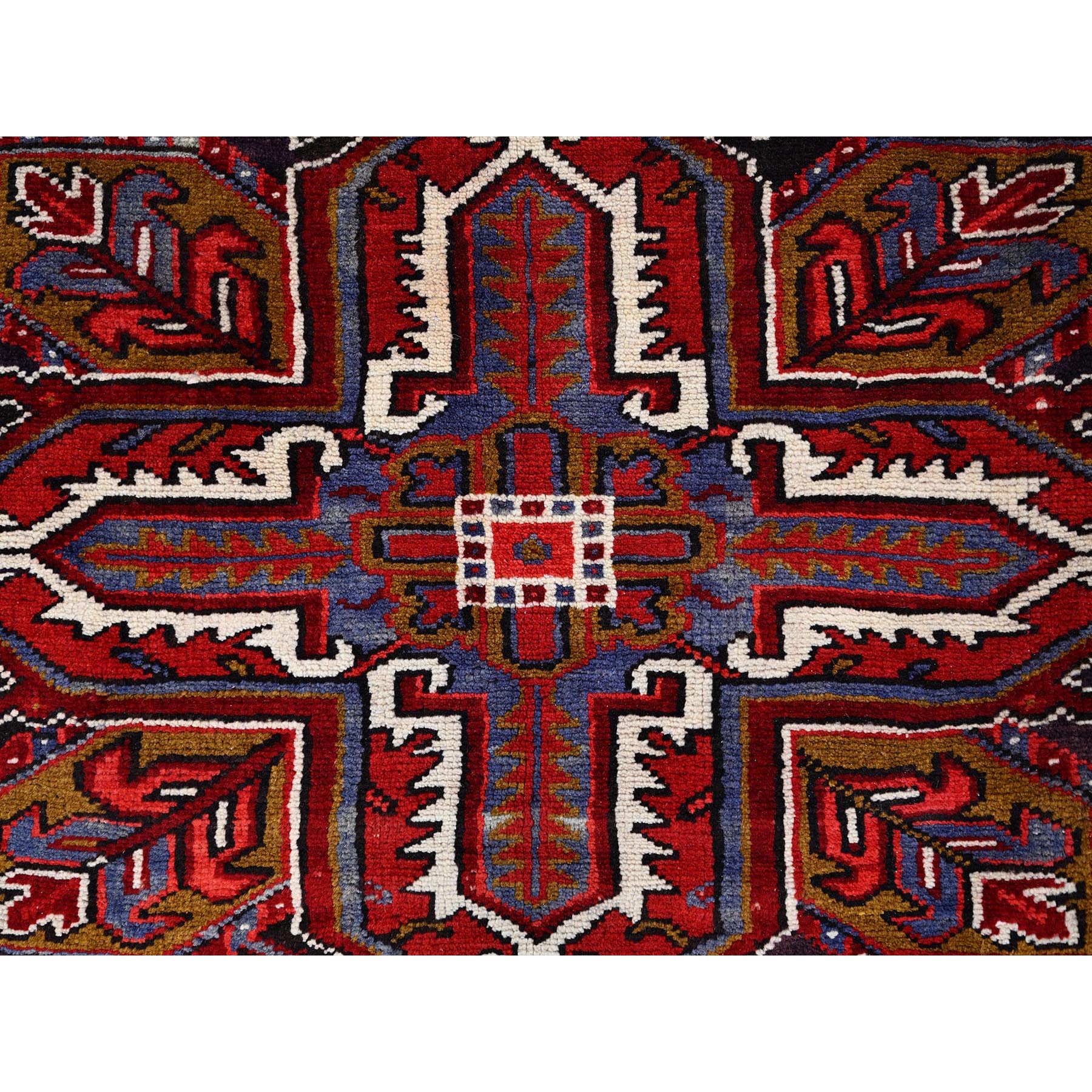 7'1"x10'4" Capsicum Red, Vintage Persian Heriz, Sides and Ends Professionally Secured, Cleaned, Extra Soft Wool, Hand Knotted, Oriental Rustic Feel Rug Sh86124