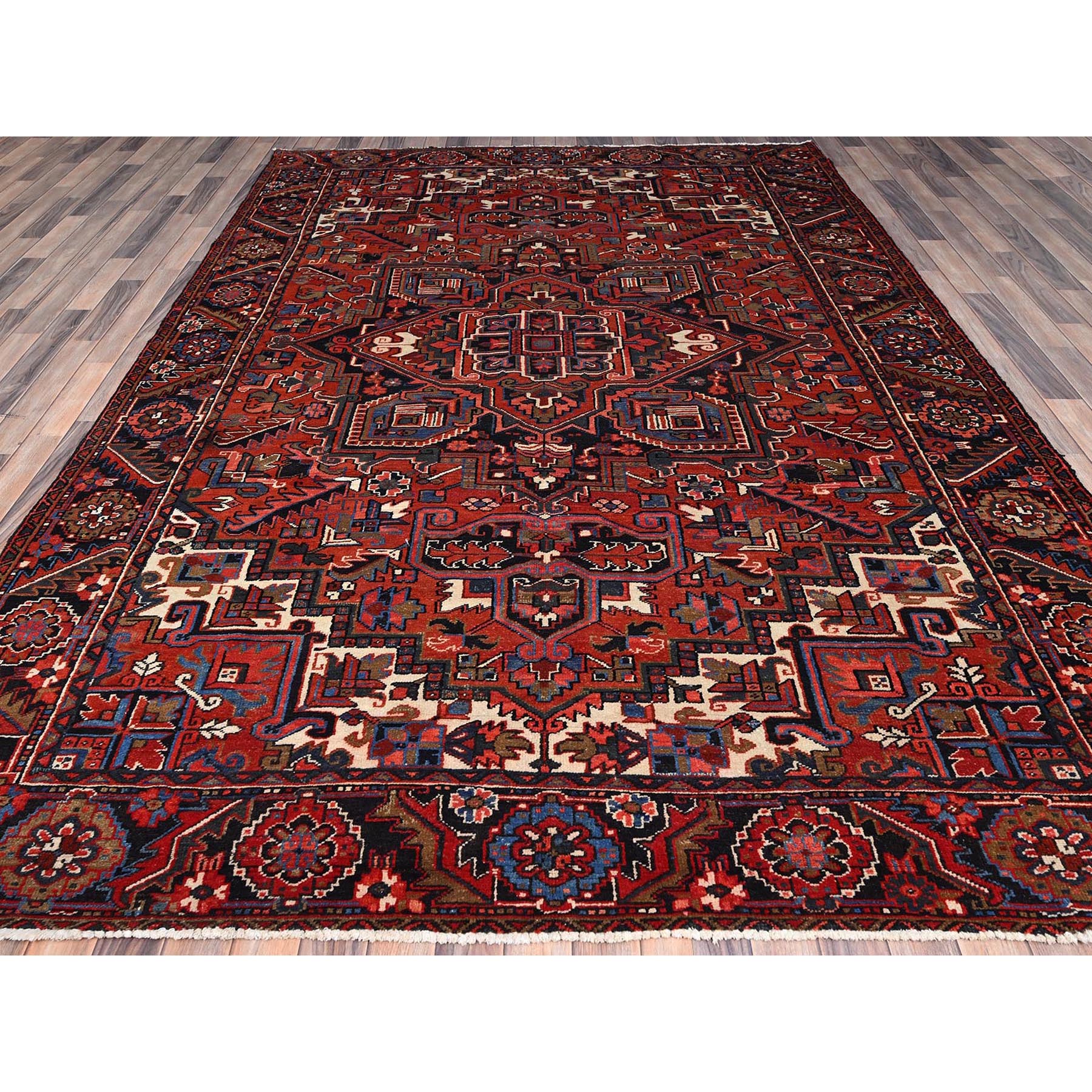 7'9"x11'3" Venetian Red, Semi Antique Persian Heriz, Good Condition, Pure Wool, Hand Knotted, Sides and Ends Professionally Secured, Cleaned, Oriental Rug Sh86141