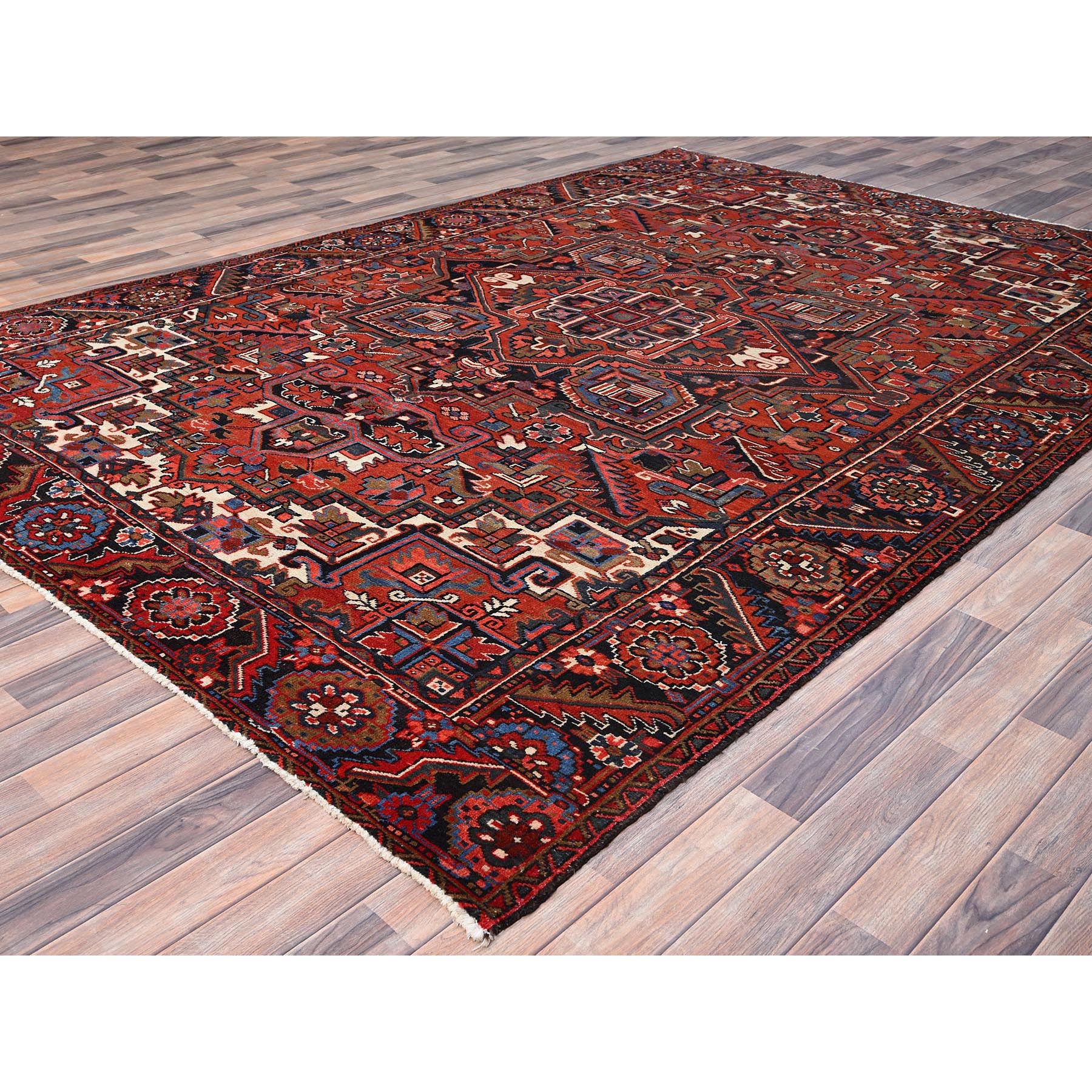 7'9"x11'3" Venetian Red, Semi Antique Persian Heriz, Good Condition, Pure Wool, Hand Knotted, Sides and Ends Professionally Secured, Cleaned, Oriental Rug Sh86141