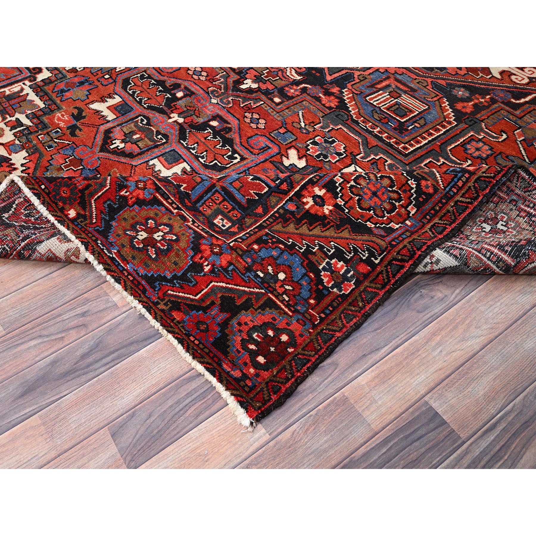 7'9"x11'3" Venetian Red, Semi Antique Persian Heriz, Good Condition, Pure Wool, Hand Knotted, Sides and Ends Professionally Secured, Cleaned, Oriental Rug Sh86141