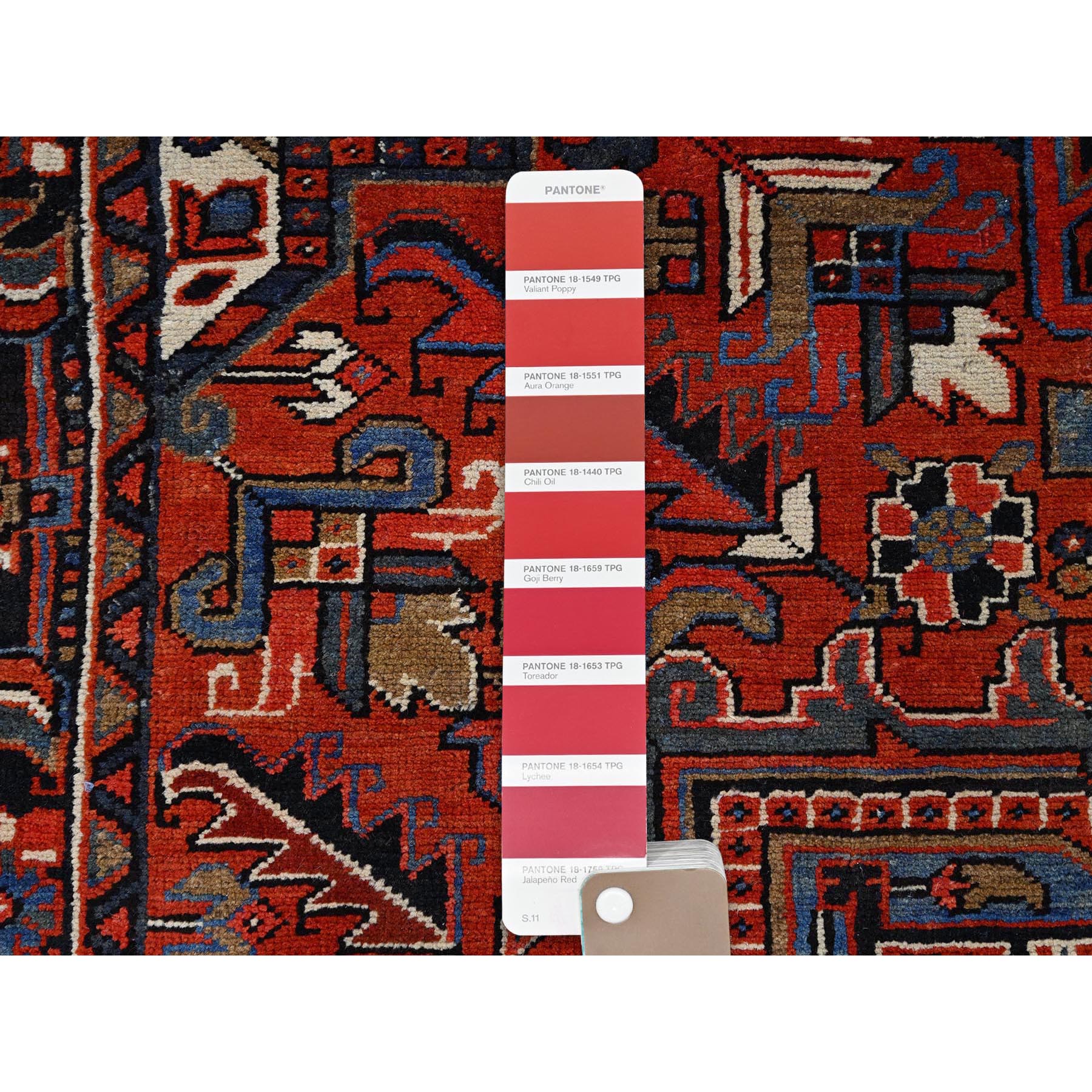 7'9"x11'3" Venetian Red, Semi Antique Persian Heriz, Good Condition, Pure Wool, Hand Knotted, Sides and Ends Professionally Secured, Cleaned, Oriental Rug Sh86141