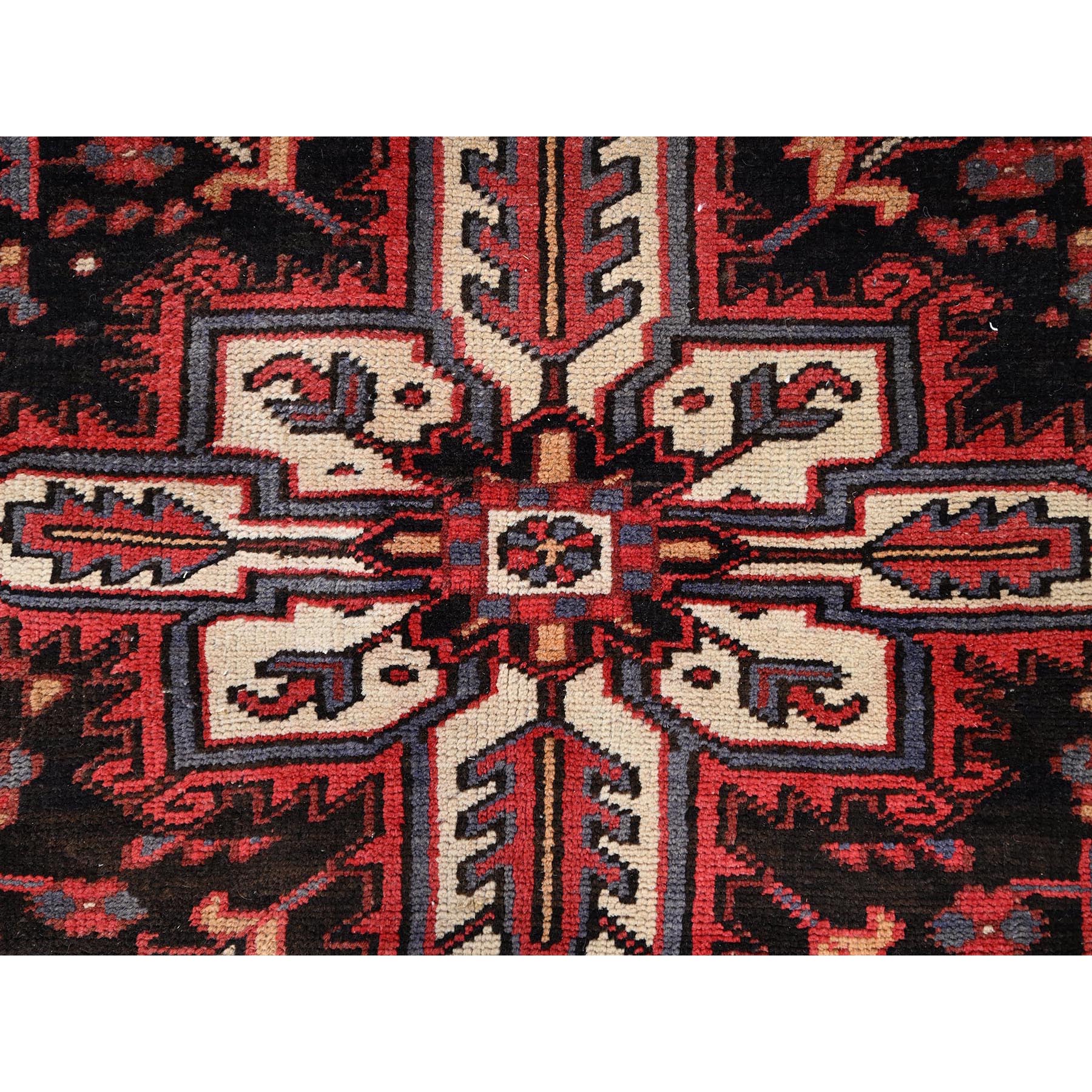 8'3"x12' Rose Quartz Red With Comfort Ivory Spandrels Having a Village Motifs, Soft and Shiny Wool, Hand Knotted, Persian Vintage Heriz with Central Medallion, Excellent Condition with Even Wear and Full Pile Oriental Rug Sh86147