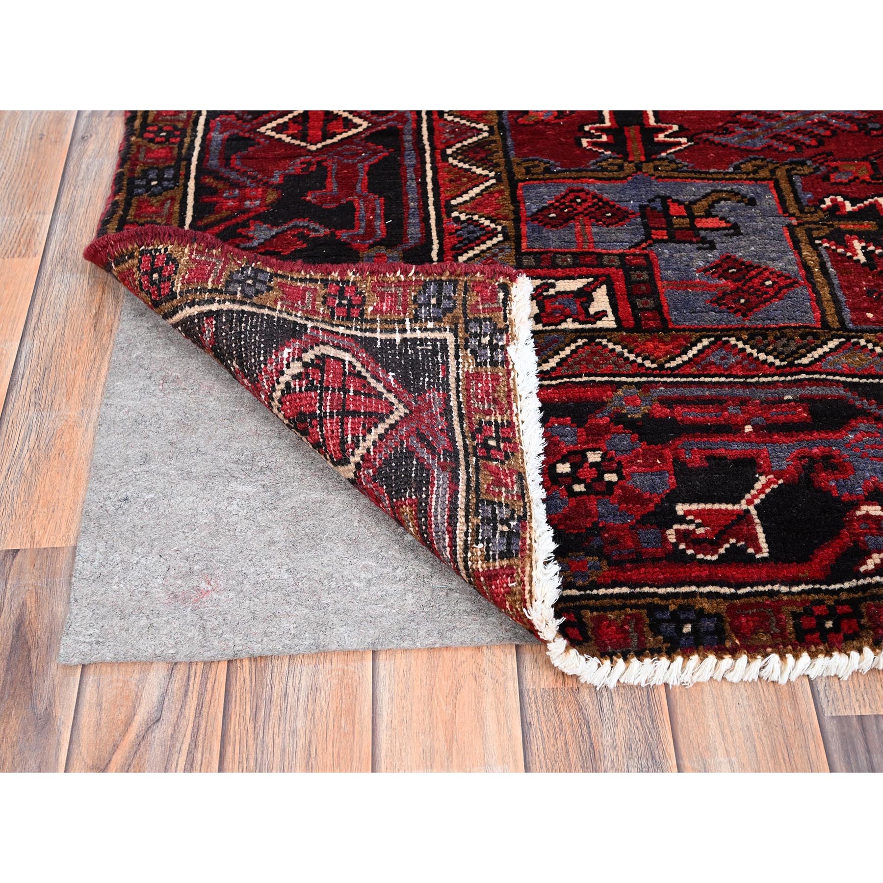 8'x11' Rufous Red, Semi Antique Persian Hand knotted With Central Geometric Medallion Heriz Design, Cleaned Sides and Ends Professionally Secured, Mint Condition Pure Wool Oriental Rug Sh86149