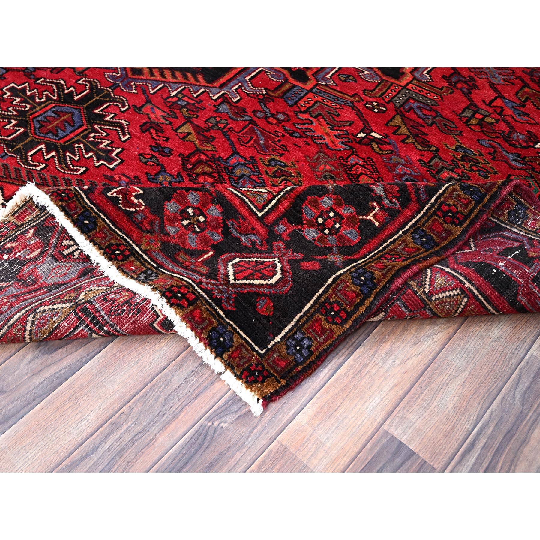 8'x11' Rufous Red, Semi Antique Persian Hand knotted With Central Geometric Medallion Heriz Design, Cleaned Sides and Ends Professionally Secured, Mint Condition Pure Wool Oriental Rug Sh86149