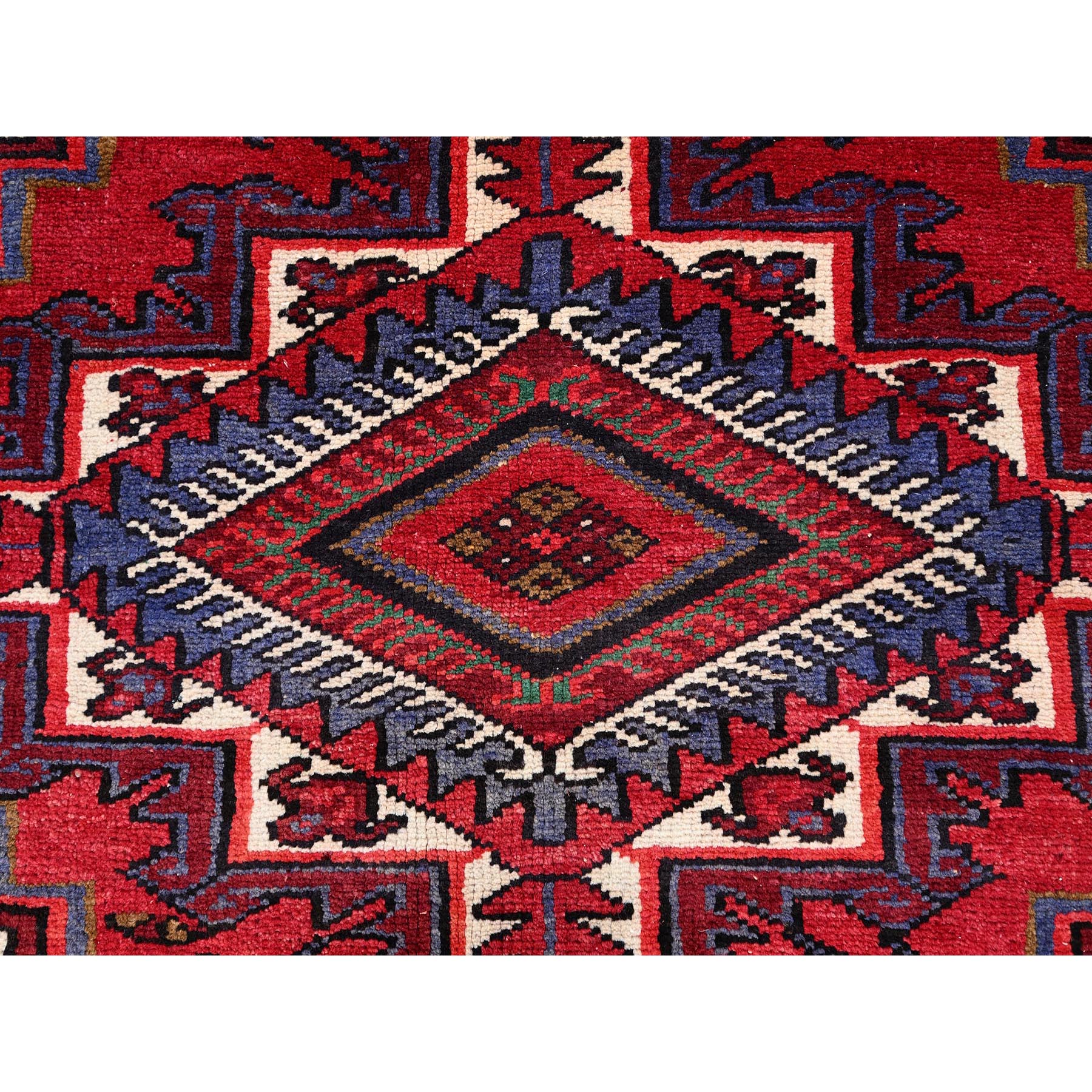 8'x11' Rufous Red, Semi Antique Persian Hand knotted With Central Geometric Medallion Heriz Design, Cleaned Sides and Ends Professionally Secured, Mint Condition Pure Wool Oriental Rug Sh86149