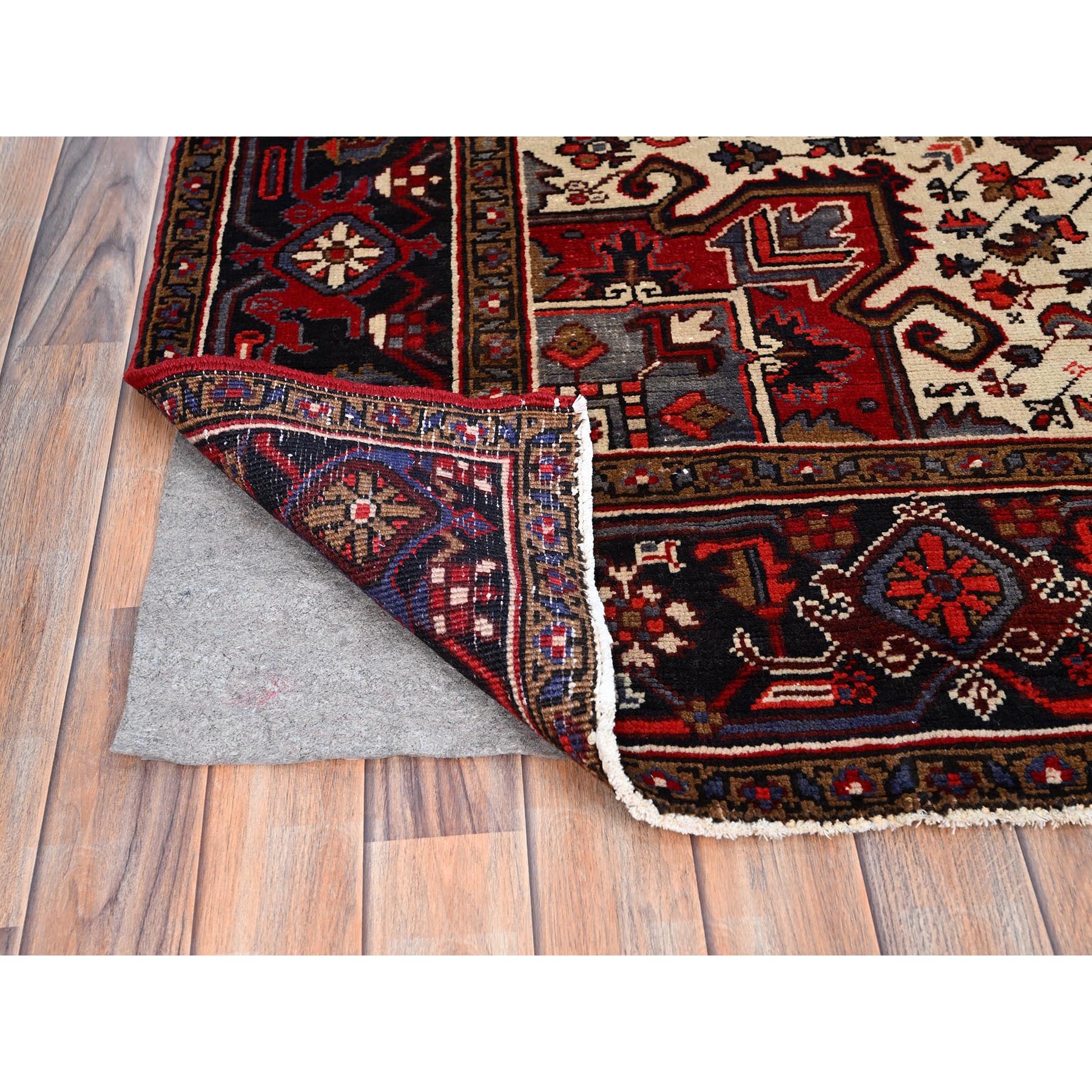 6'8"x9'5" Harvest Apple Red, Abrash, Lustrous Wool Hand Knotted, Vintage Persian Heriz, Good Condition, Sides and Ends Professionally Secured, Cleaned, Oriental Rug Sh86153