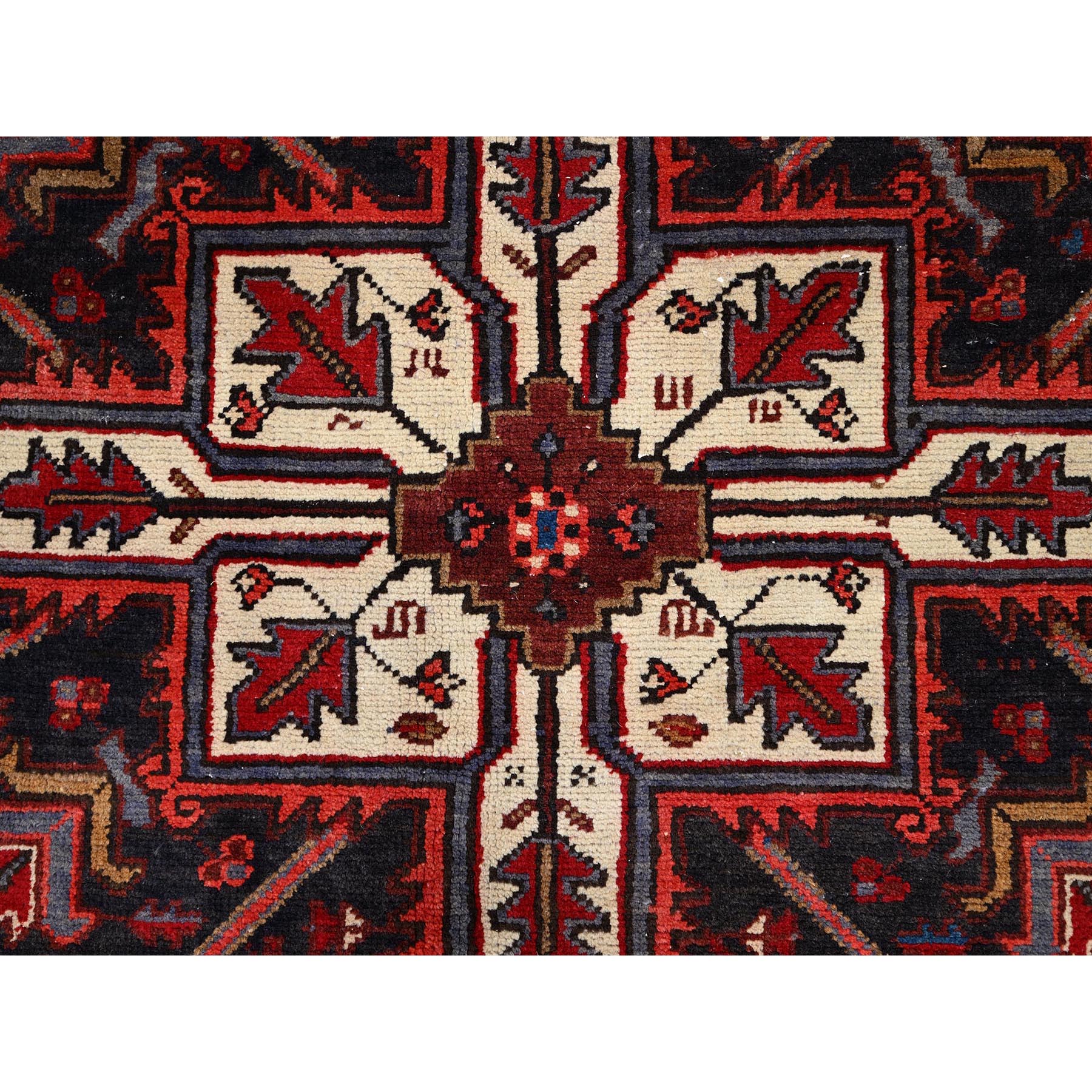 6'8"x9'5" Harvest Apple Red, Abrash, Lustrous Wool Hand Knotted, Vintage Persian Heriz, Good Condition, Sides and Ends Professionally Secured, Cleaned, Oriental Rug Sh86153