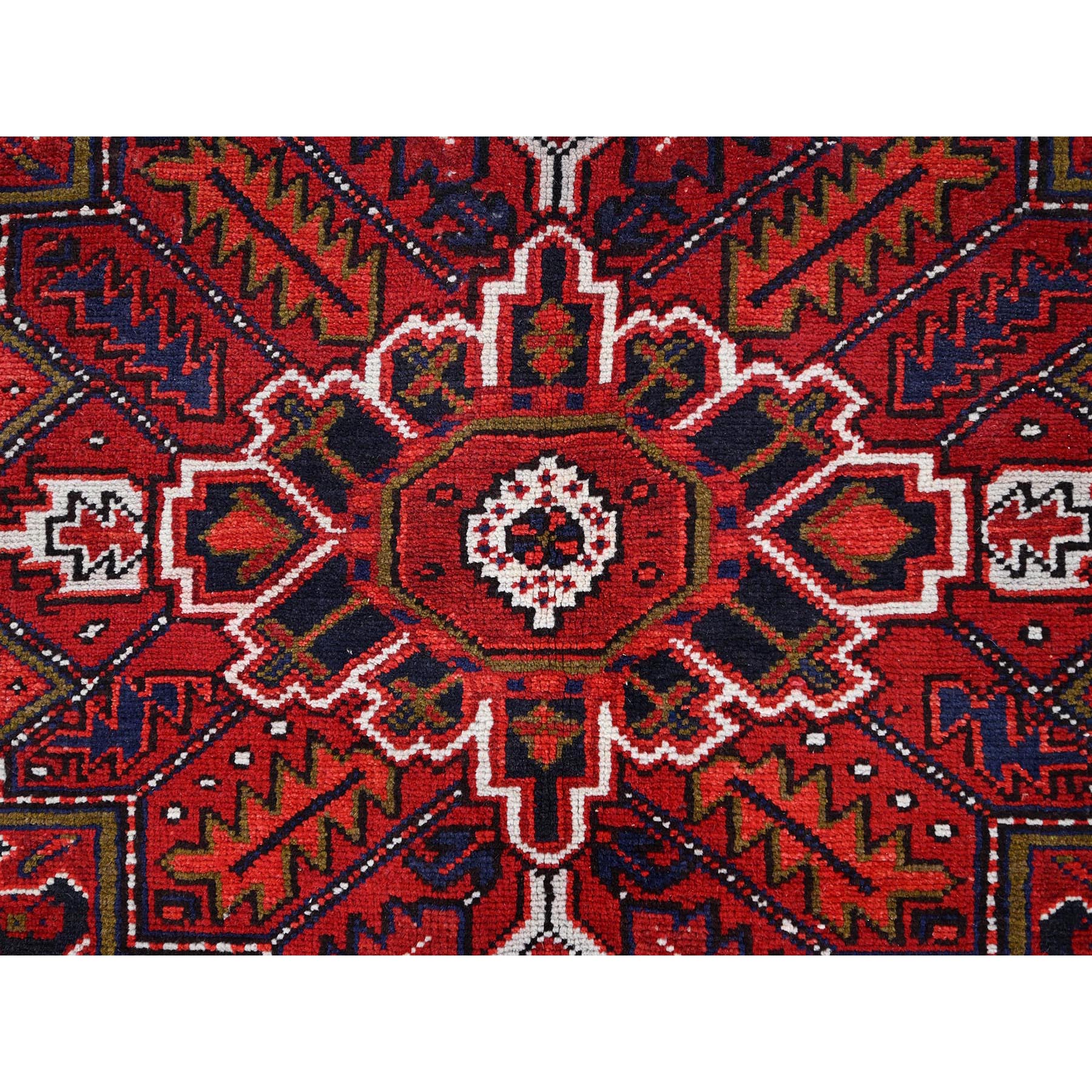7'1"x9'6" Lusty Red With Brewers Blue, Cleaned and Secured Sides and Ends, Vivid and Shiny Wool, Great Condition Hand Knotted Vintage Persian Heriz Oriental Rug Sh86174