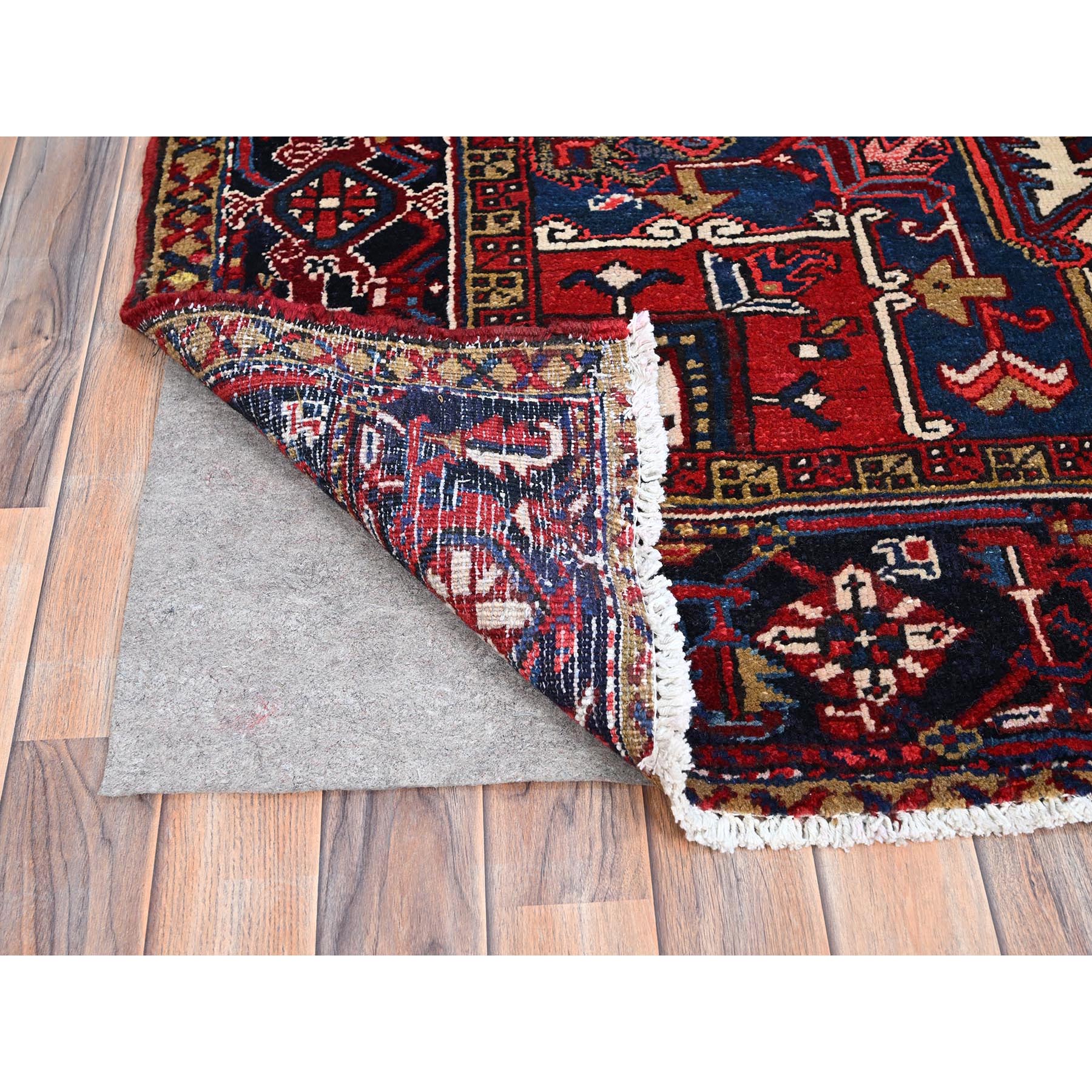 9'x11'3" Locomotive Red, Semi Antique Heriz Persian Charming Village Design With Diamond On a Square Medallion, Full Pile, Sides and Ends Professionally Cleaned and Secured, Soft and Vibrant Wool, Oriental Rug Sh86177
