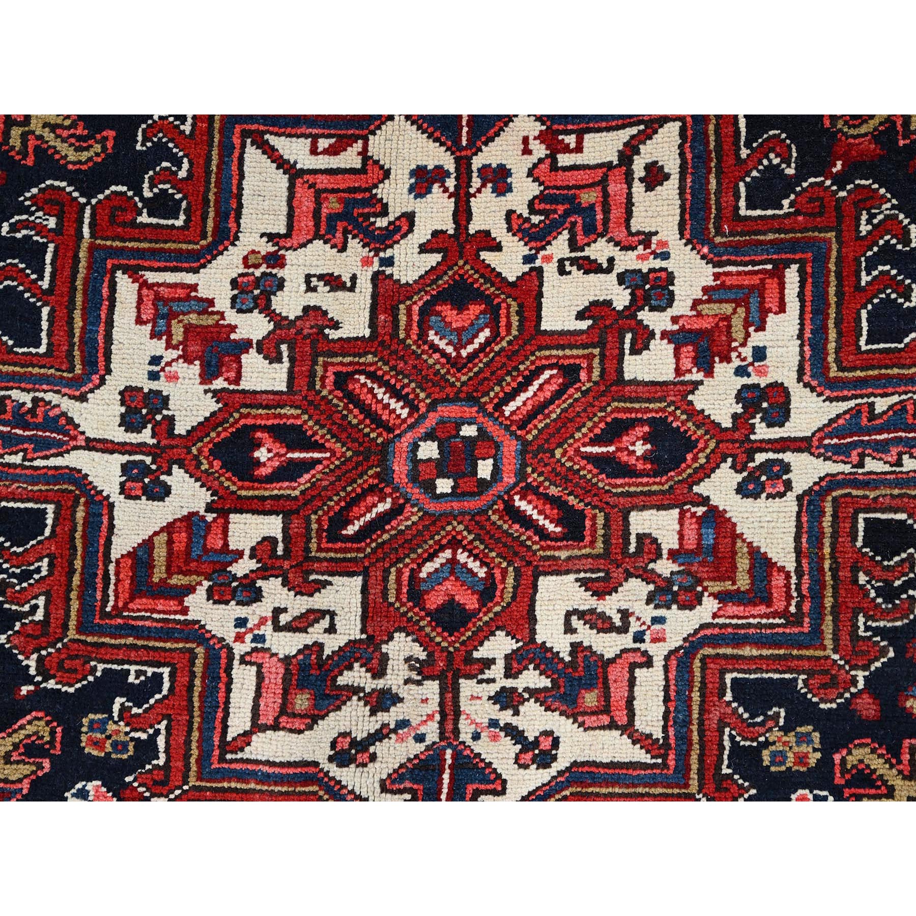 9'x11'3" Locomotive Red, Semi Antique Heriz Persian Charming Village Design With Diamond On a Square Medallion, Full Pile, Sides and Ends Professionally Cleaned and Secured, Soft and Vibrant Wool, Oriental Rug Sh86177
