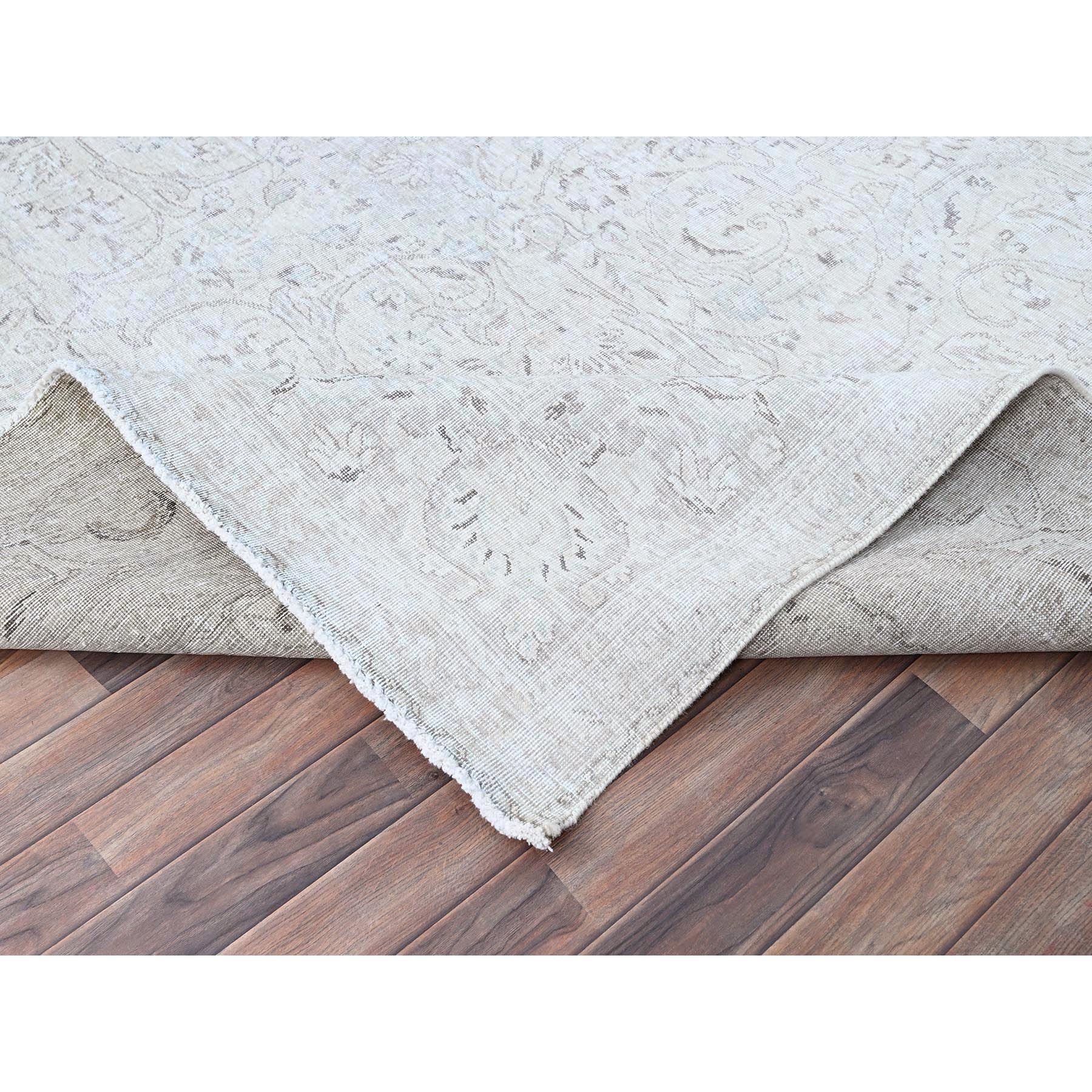9'4"x12'1" Intense White, Vintage Persian Tabriz, Seared Low, Cropped Thin, Great Condition, Sides and Ends Professionally Secured, Cleaned, Hand Knotted Evenly Worn 100% Wool, Oriental Rug Sh86192