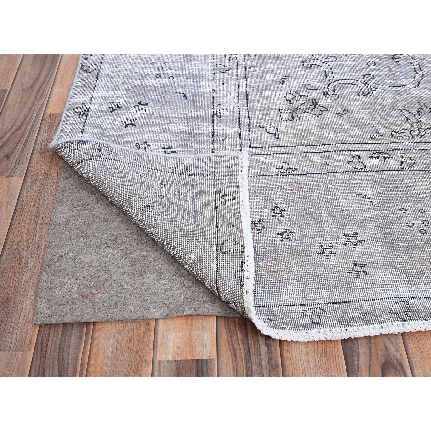 9'6"x12'4" Silver Sconce Gray, Hand Knotted Distressed Vintage Persian Tabriz, Silver Wash Great Condition, Sheared Low, Sides and Ends Secured, Professionally Cleaned, All Wool Evenly Worn, Oriental Rug Sh86193