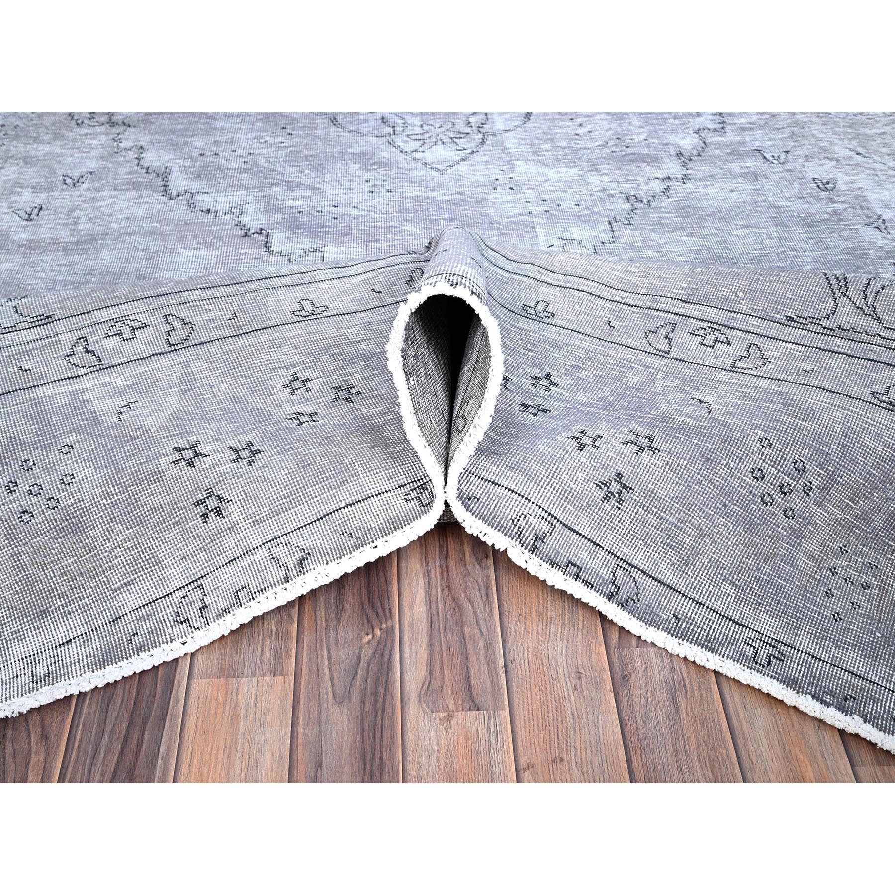 9'6"x12'4" Silver Sconce Gray, Hand Knotted Distressed Vintage Persian Tabriz, Silver Wash Great Condition, Sheared Low, Sides and Ends Secured, Professionally Cleaned, All Wool Evenly Worn, Oriental Rug Sh86193
