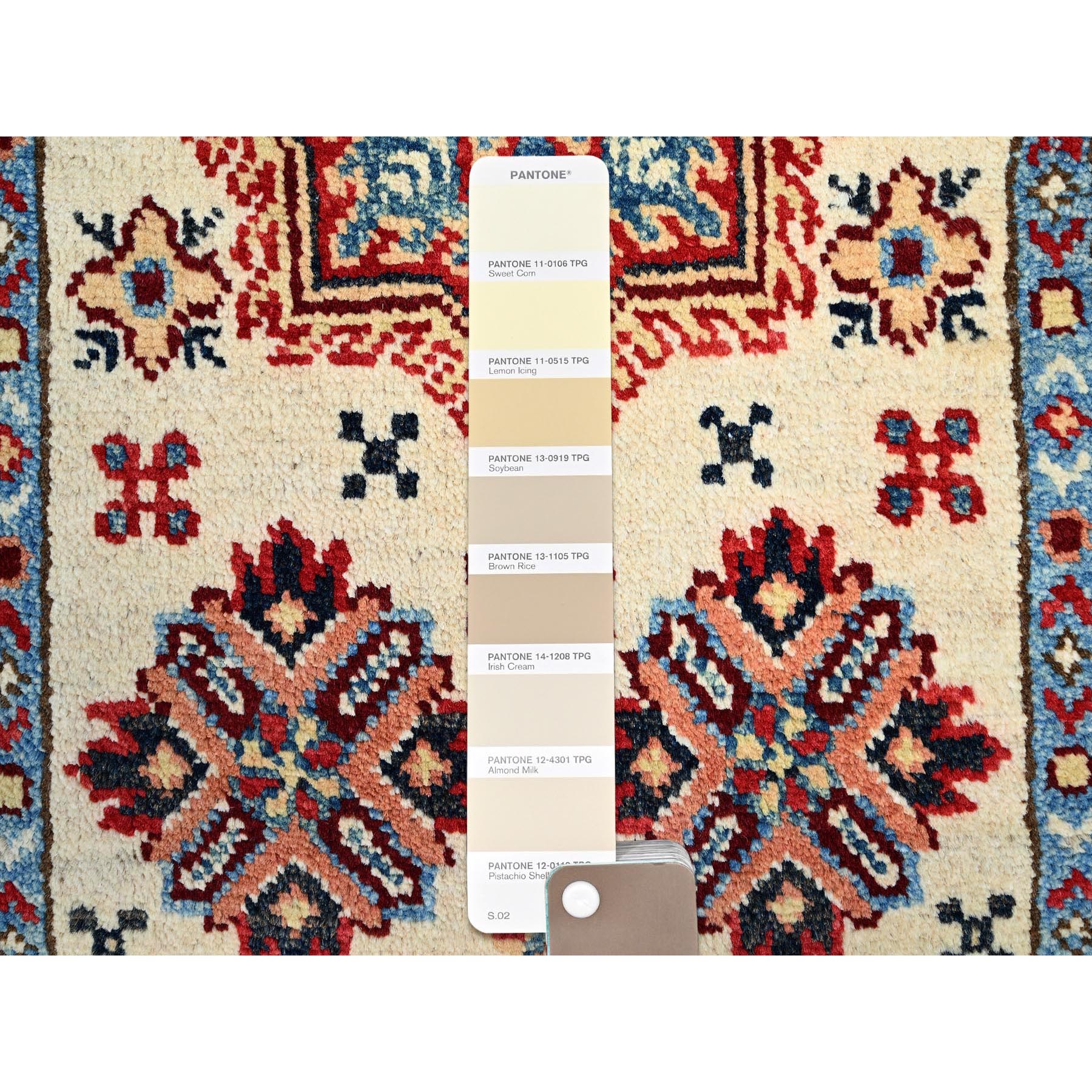 2'1"x3'1" Acadia White, Special Kazak With All Over Design, Dense Weave With Shiny Wool, Hand Knotted Natural Dyes, Oriental Mat Rug Sh86222
