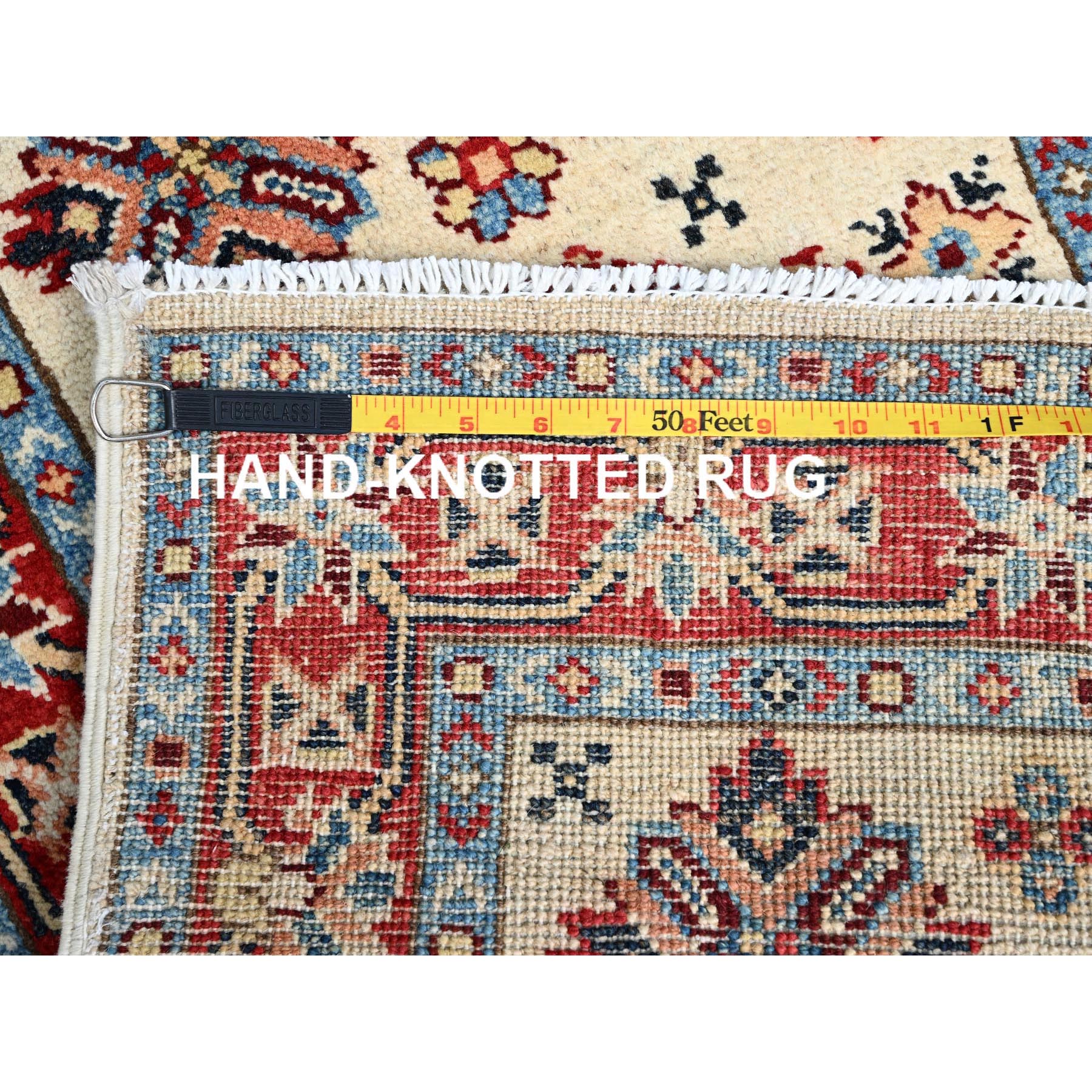 2'1"x3'1" Acadia White, Special Kazak With All Over Design, Dense Weave With Shiny Wool, Hand Knotted Natural Dyes, Oriental Mat Rug Sh86222