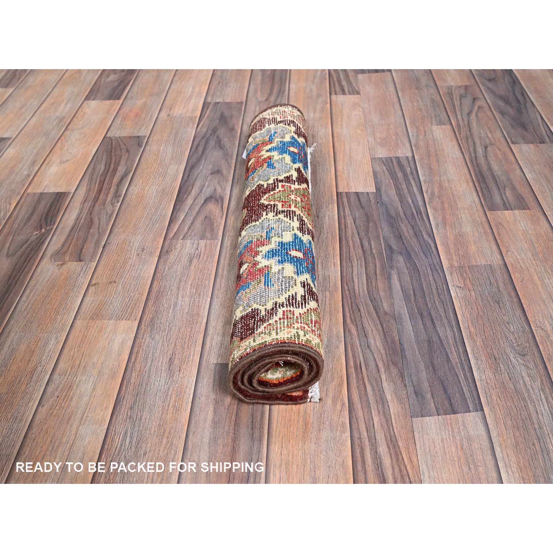 2'x3' Coffee Brown, Hand Knotted Special Kazak with Geometric Design, Natural Dyes, 100% Wool, Oriental, Mat Rug Sh86225