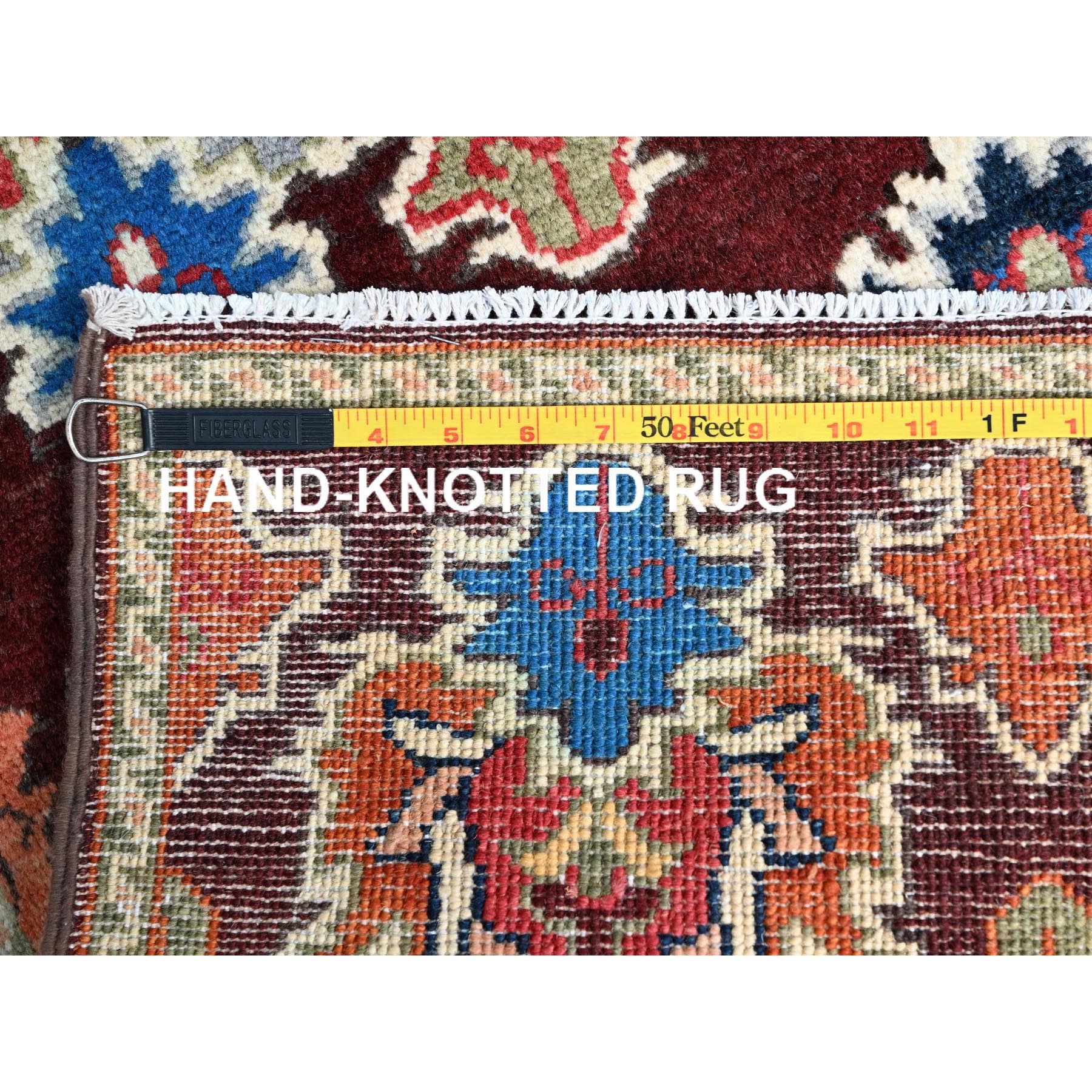 2'x3' Coffee Brown, Hand Knotted Special Kazak with Geometric Design, Natural Dyes, 100% Wool, Oriental, Mat Rug Sh86225