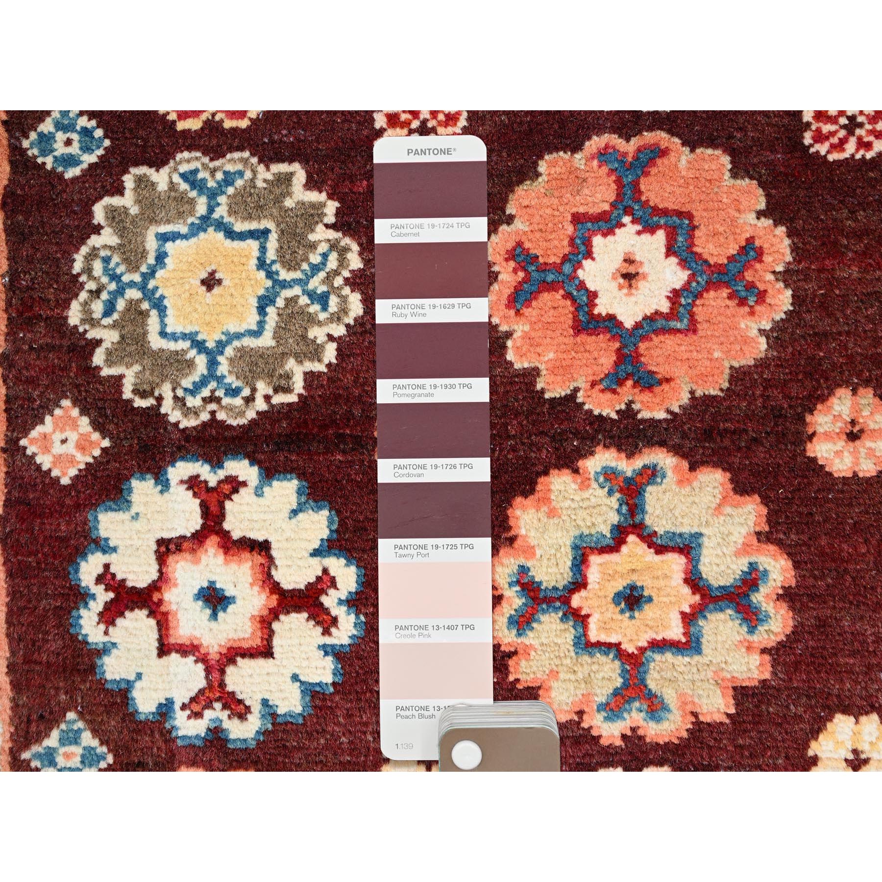 2'x2'10" Cordovan Brown, Special Kazak with Colorful Floral Motifs, Natural Dyes, Vibrant Wool, Hand Knotted, Mat Oriental Rug Sh86241