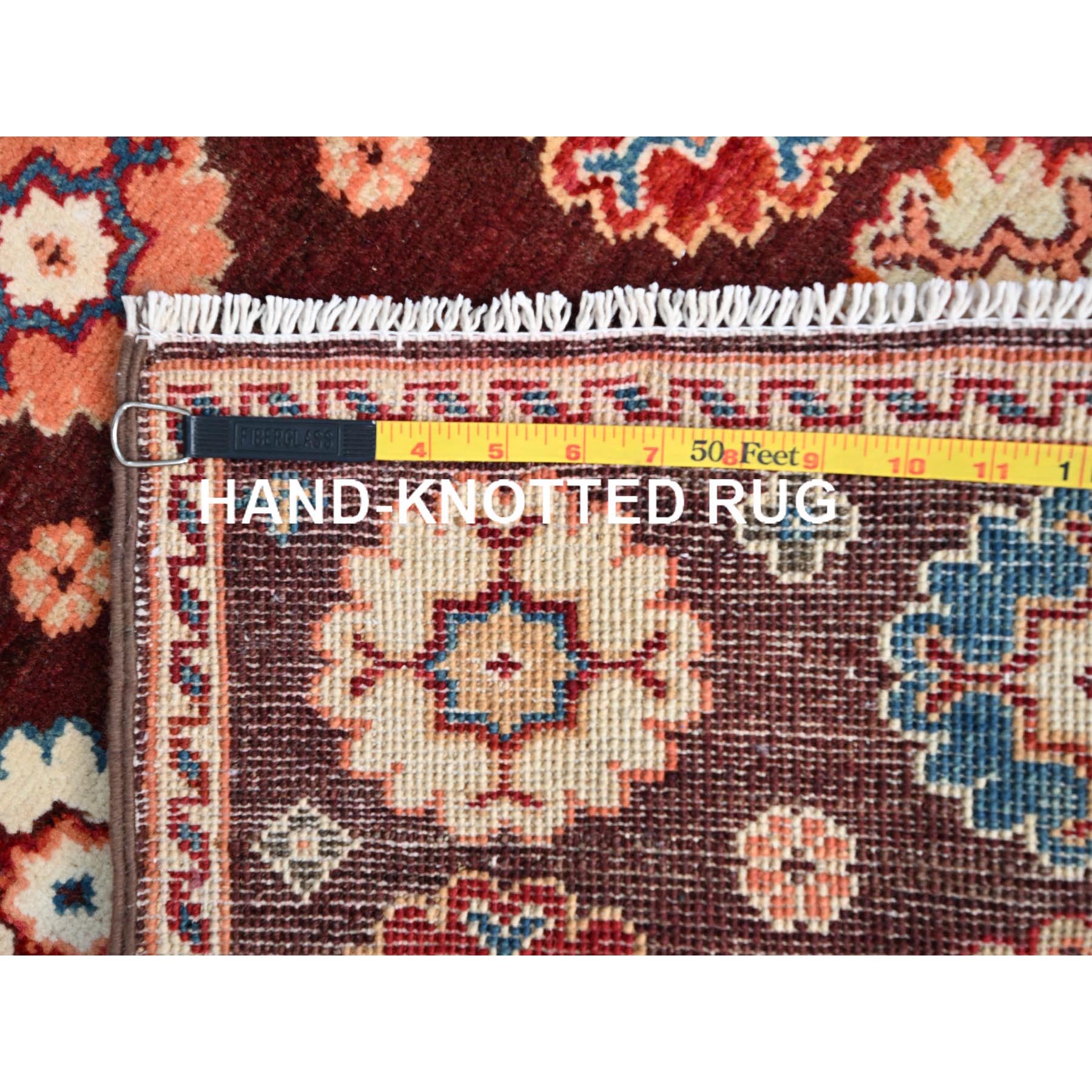 2'x2'10" Cordovan Brown, Special Kazak with Colorful Floral Motifs, Natural Dyes, Vibrant Wool, Hand Knotted, Mat Oriental Rug Sh86241