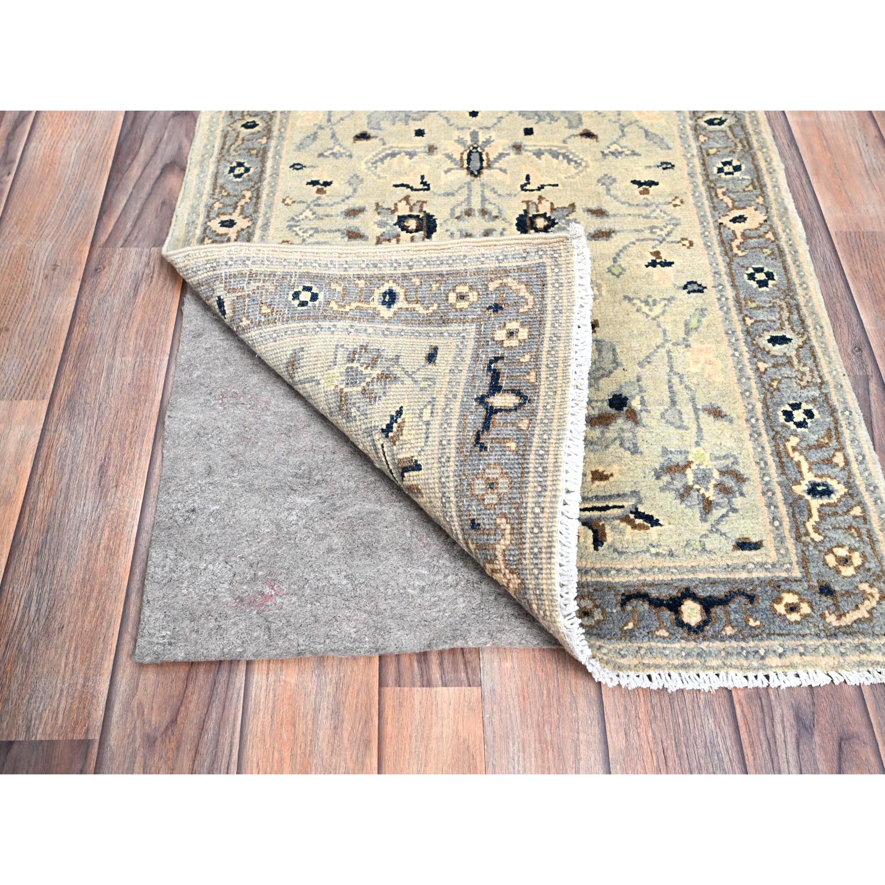 2'1"x3' James White with Serious Gray, Vegetable Dyes, 100% Wool, Afghan Serapi Heriz Design, Hand Knotted and Densely Woven, Mat Oriental Rug Sh86381
