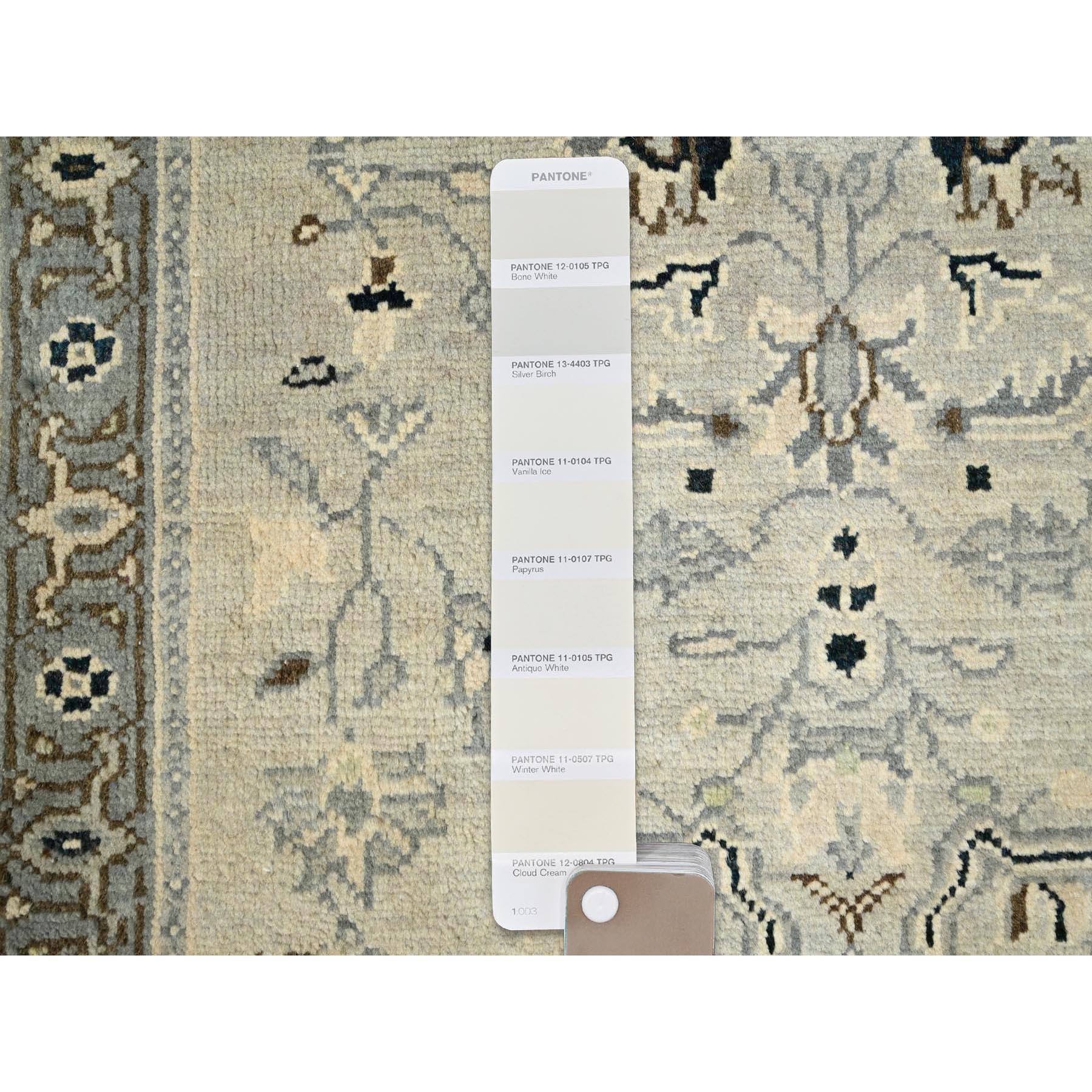 2'3"x3' Toque White With Misty Gray, Afghan Serapi Heriz Design, Pure Dyes, Densely Woven, Natural Wool, Hand Knotted Mat Oriental Rug Sh86382