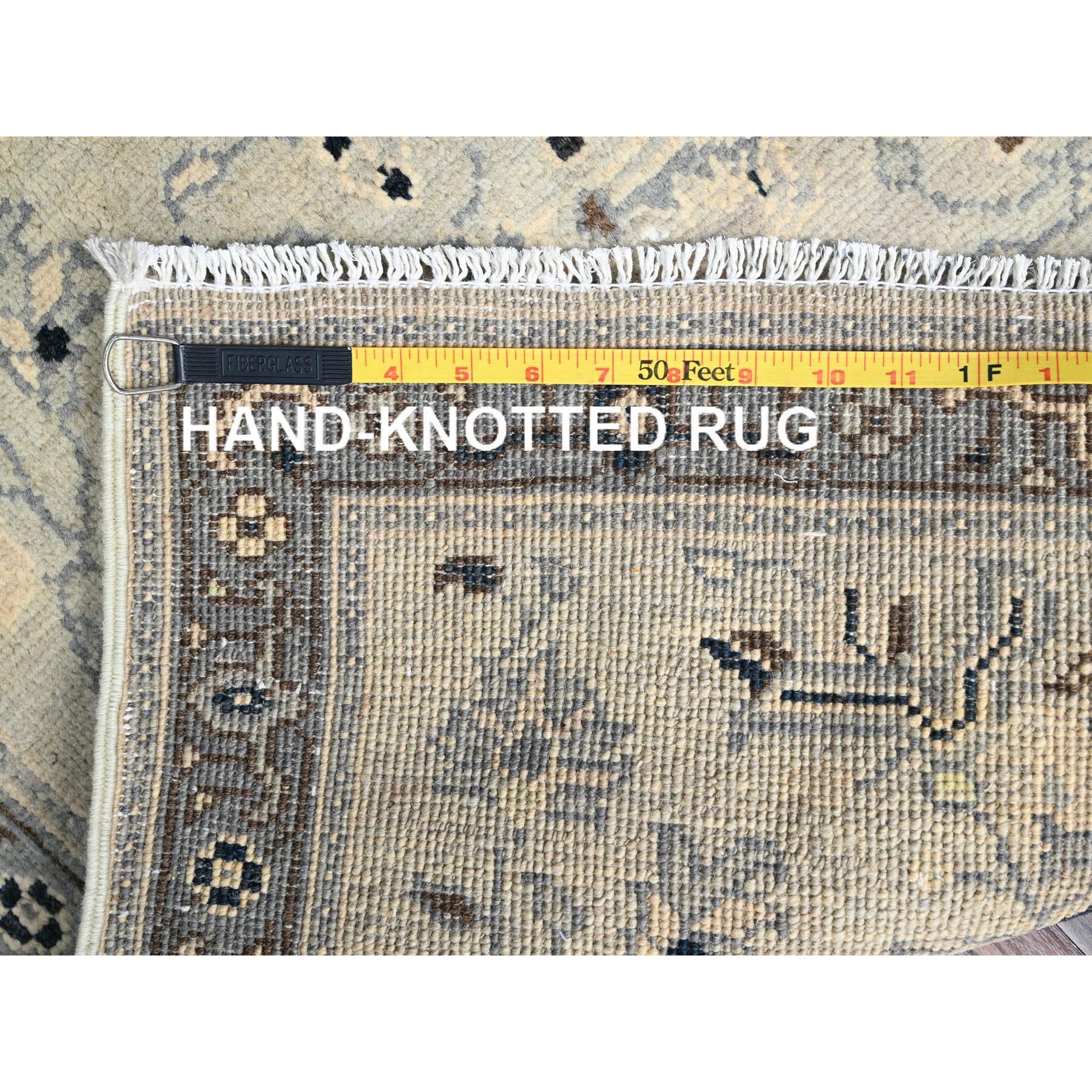 2'3"x3' Toque White With Misty Gray, Afghan Serapi Heriz Design, Pure Dyes, Densely Woven, Natural Wool, Hand Knotted Mat Oriental Rug Sh86382