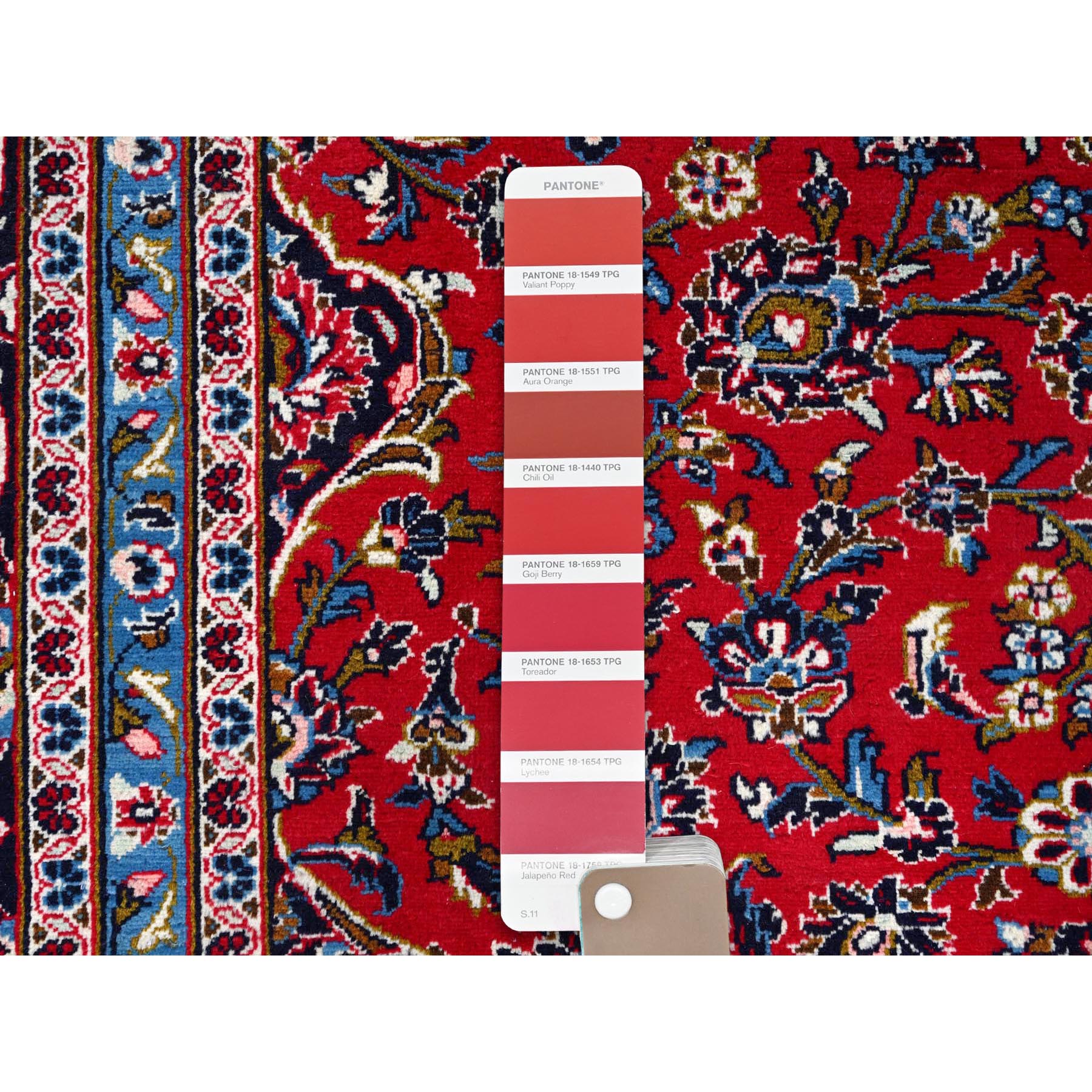 9'6"x12'10" Lychee Red, Worn Hand Knotted, Vintage Persian Kashan, Vegetable Dyes, Dense Weave, Organic Wool Full Pile, Clean and Soft Oriental Rug Sh86426