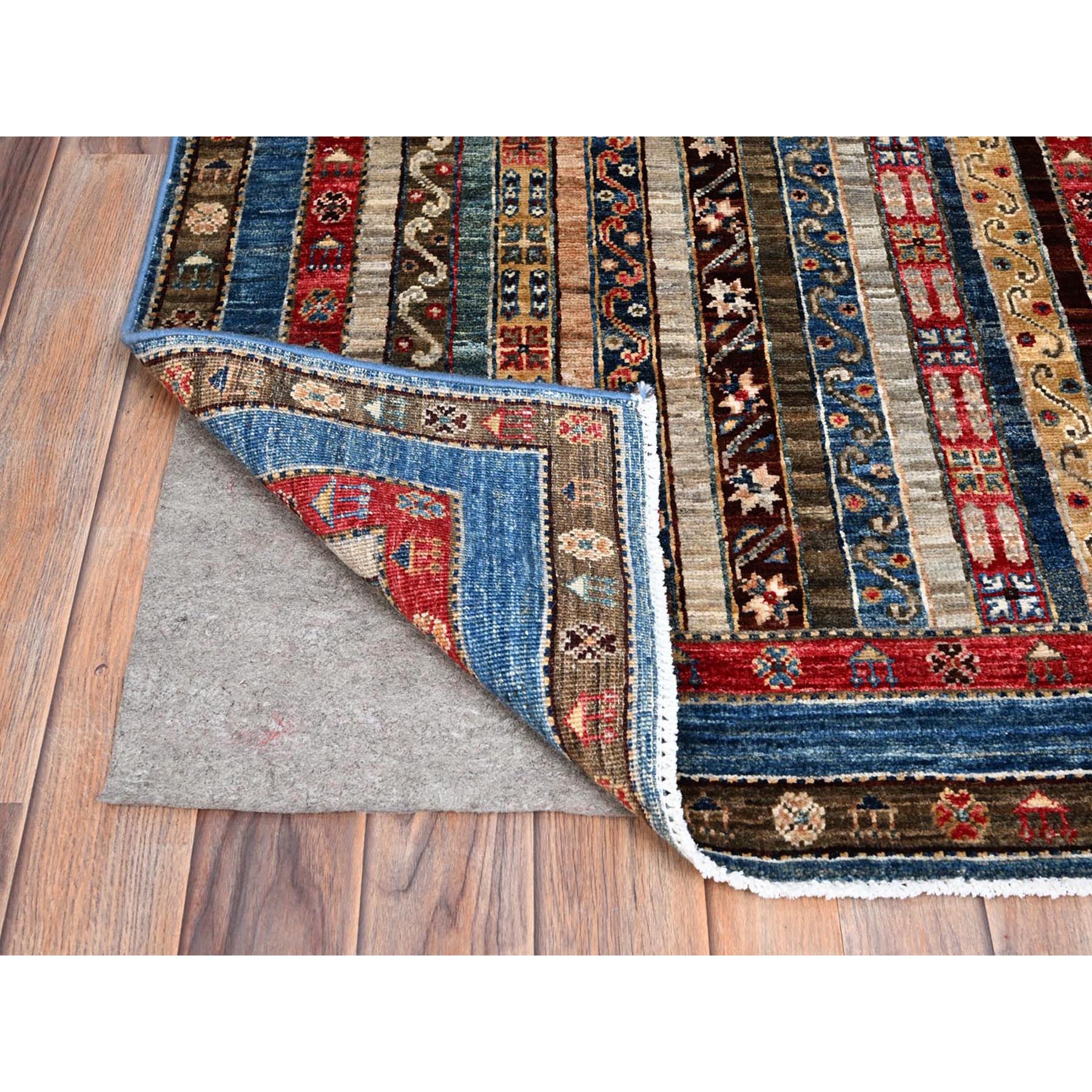 2'10"x9'9" Frosted Almond Ivory, Colorful Dense Weave Pure Wool, Afghan Super Kazak with Shawl Design, Hand Knotted Vegetable Dyes Runner Oriental Rug Sh86486