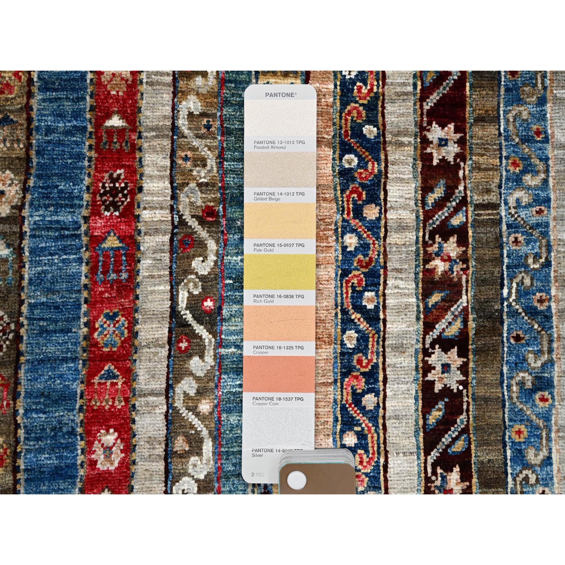 2'10"x9'9" Frosted Almond Ivory, Colorful Dense Weave Pure Wool, Afghan Super Kazak with Shawl Design, Hand Knotted Vegetable Dyes Runner Oriental Rug Sh86486