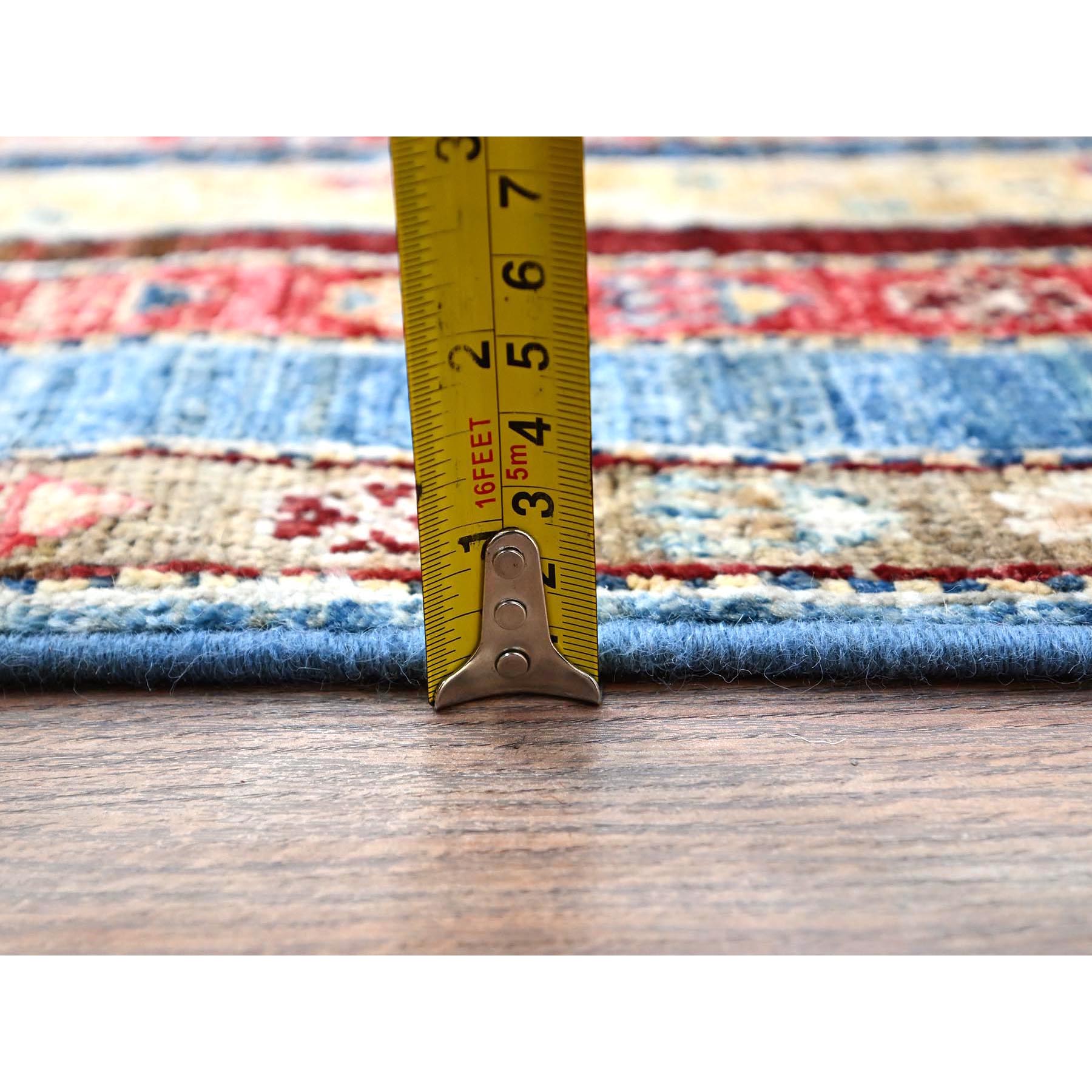 2'10"x9'9" Frosted Almond Ivory, Colorful Dense Weave Pure Wool, Afghan Super Kazak with Shawl Design, Hand Knotted Vegetable Dyes Runner Oriental Rug Sh86486