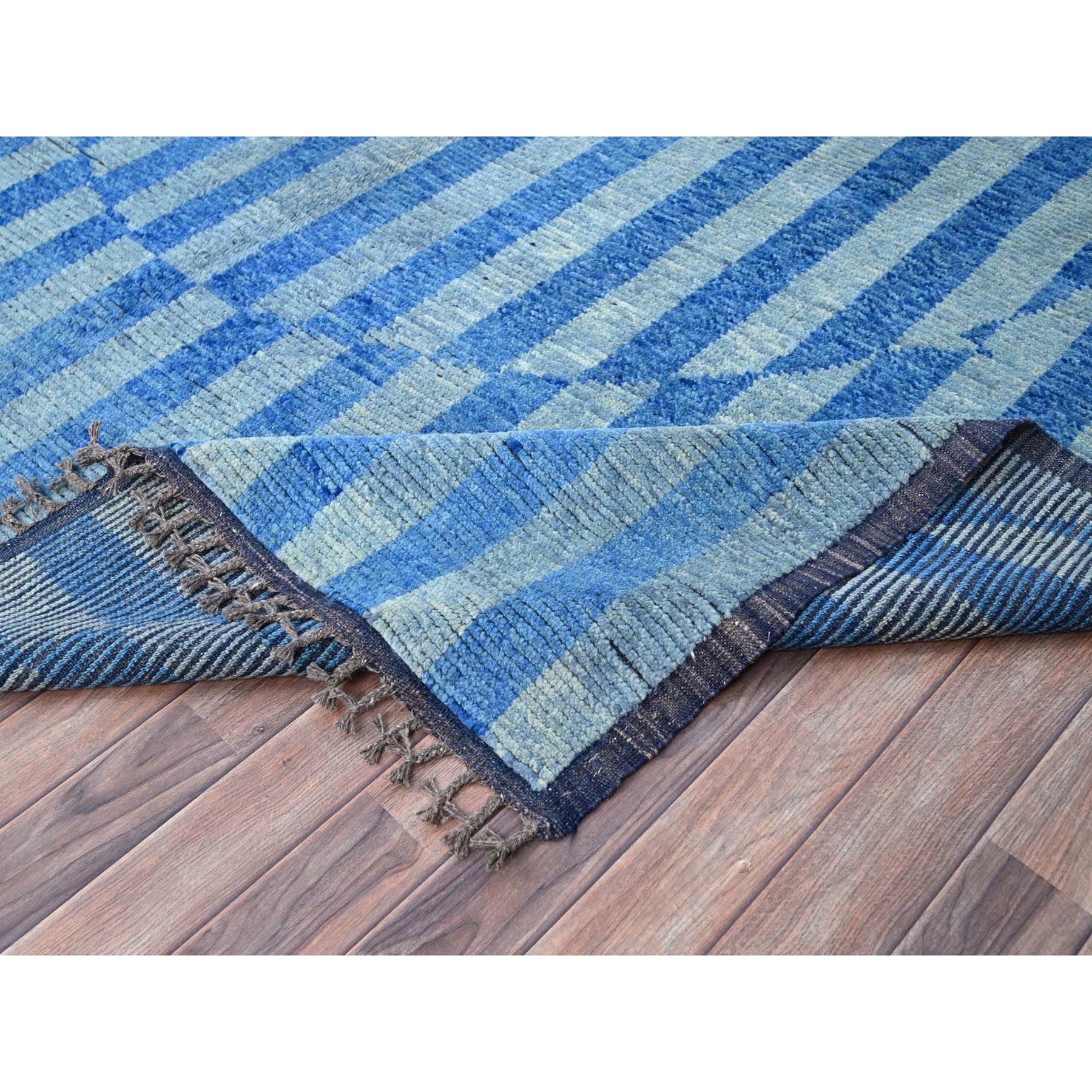 8'3"x10'5" Storm Blue With Modern Circular Design, Beni Ourain Moroccan Inspired Design, Extra Soft Wool, Natural Dyes, Hand Knotted Oriental Rug Sh86501