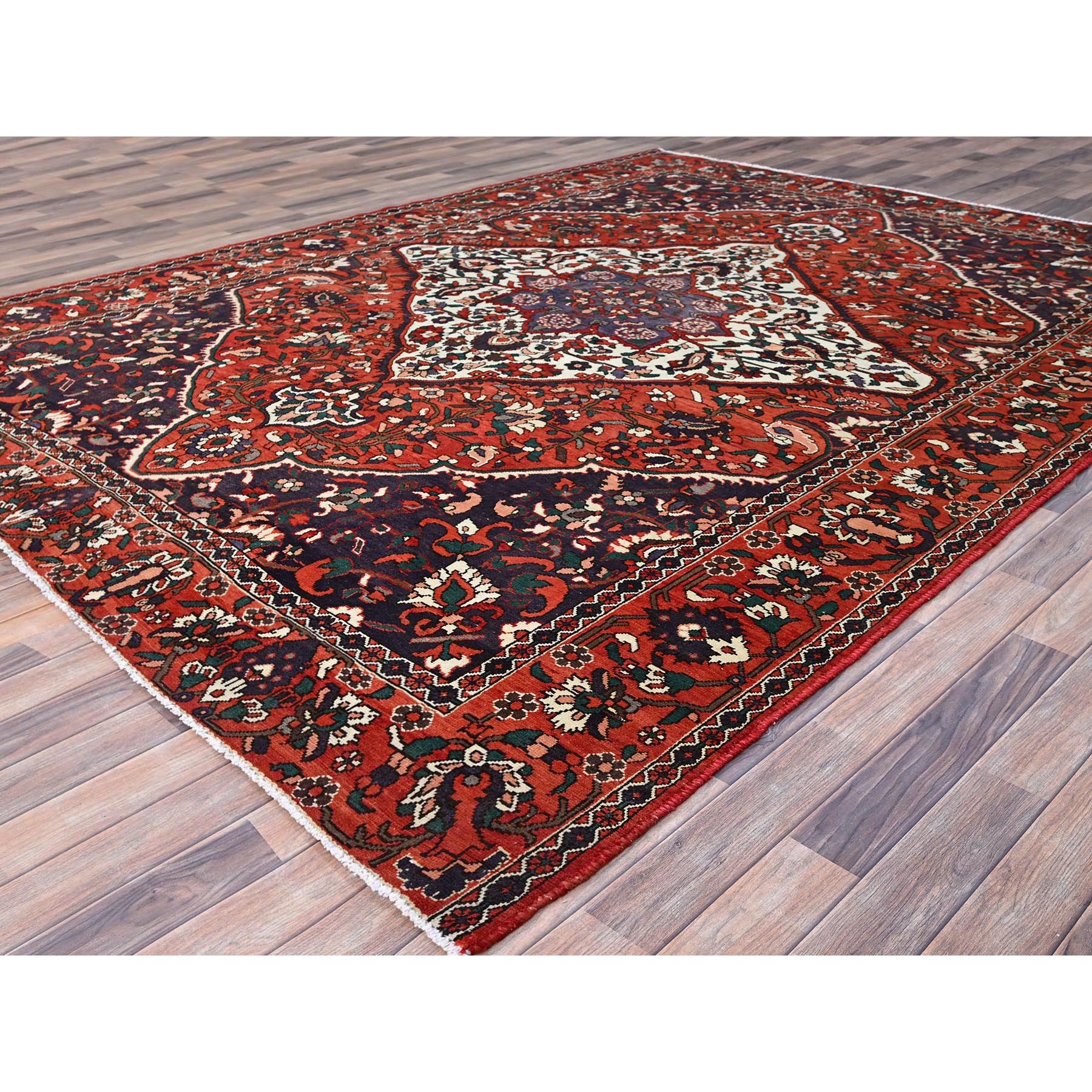 8'7"x11'2" Turkey Red With Ford Blue, Extra Soft Wool, Vintage Persian, Hand Knotted, Tribal Floor Art, Bakhtiar Oriental Rug Sh86618