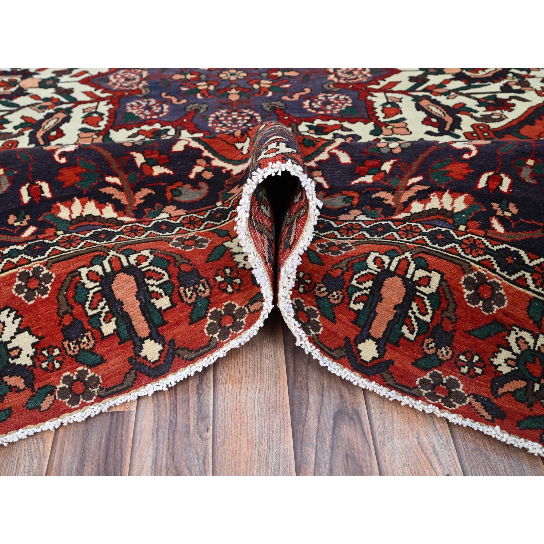 8'7"x11'2" Turkey Red With Ford Blue, Extra Soft Wool, Vintage Persian, Hand Knotted, Tribal Floor Art, Bakhtiar Oriental Rug Sh86618