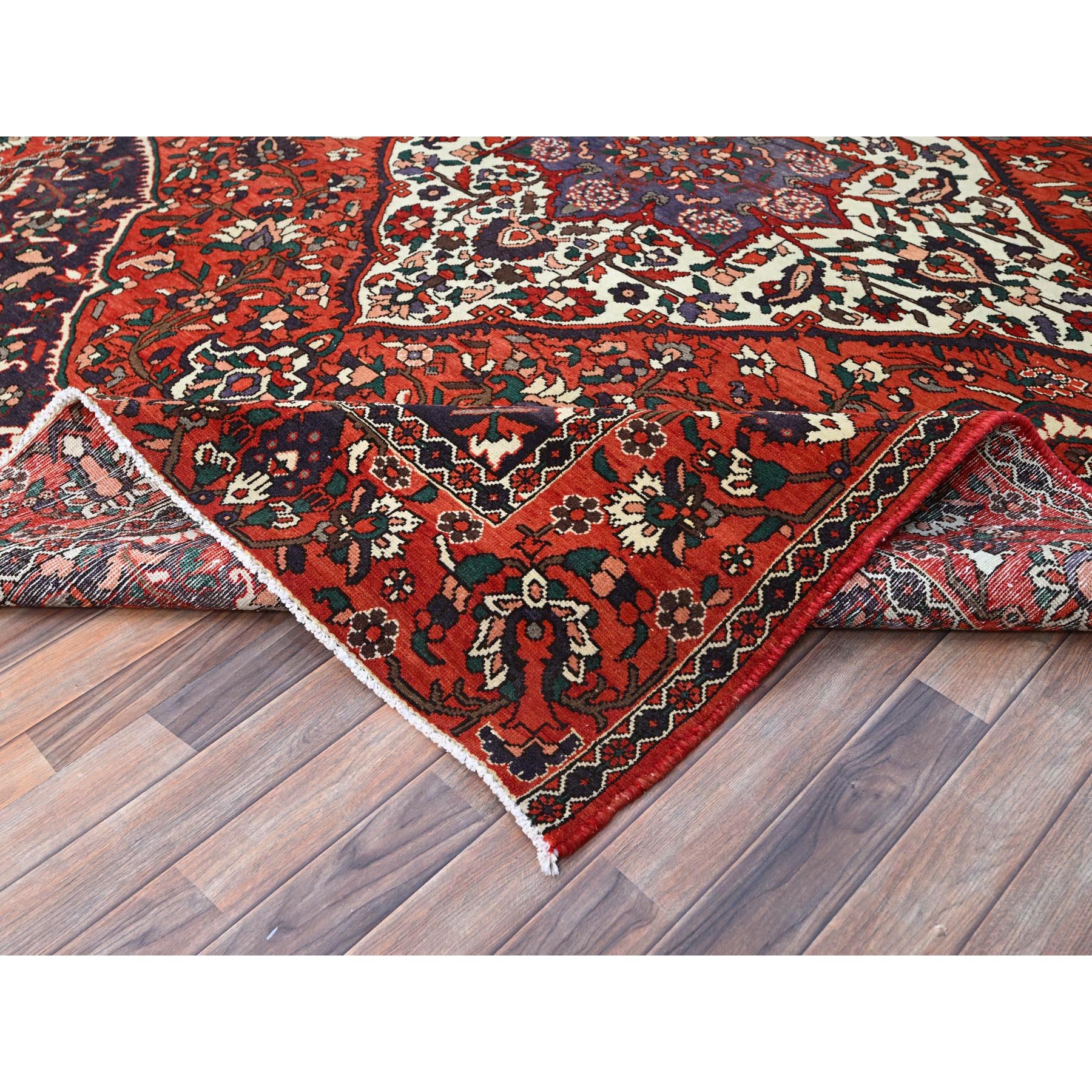 8'7"x11'2" Turkey Red With Ford Blue, Extra Soft Wool, Vintage Persian, Hand Knotted, Tribal Floor Art, Bakhtiar Oriental Rug Sh86618