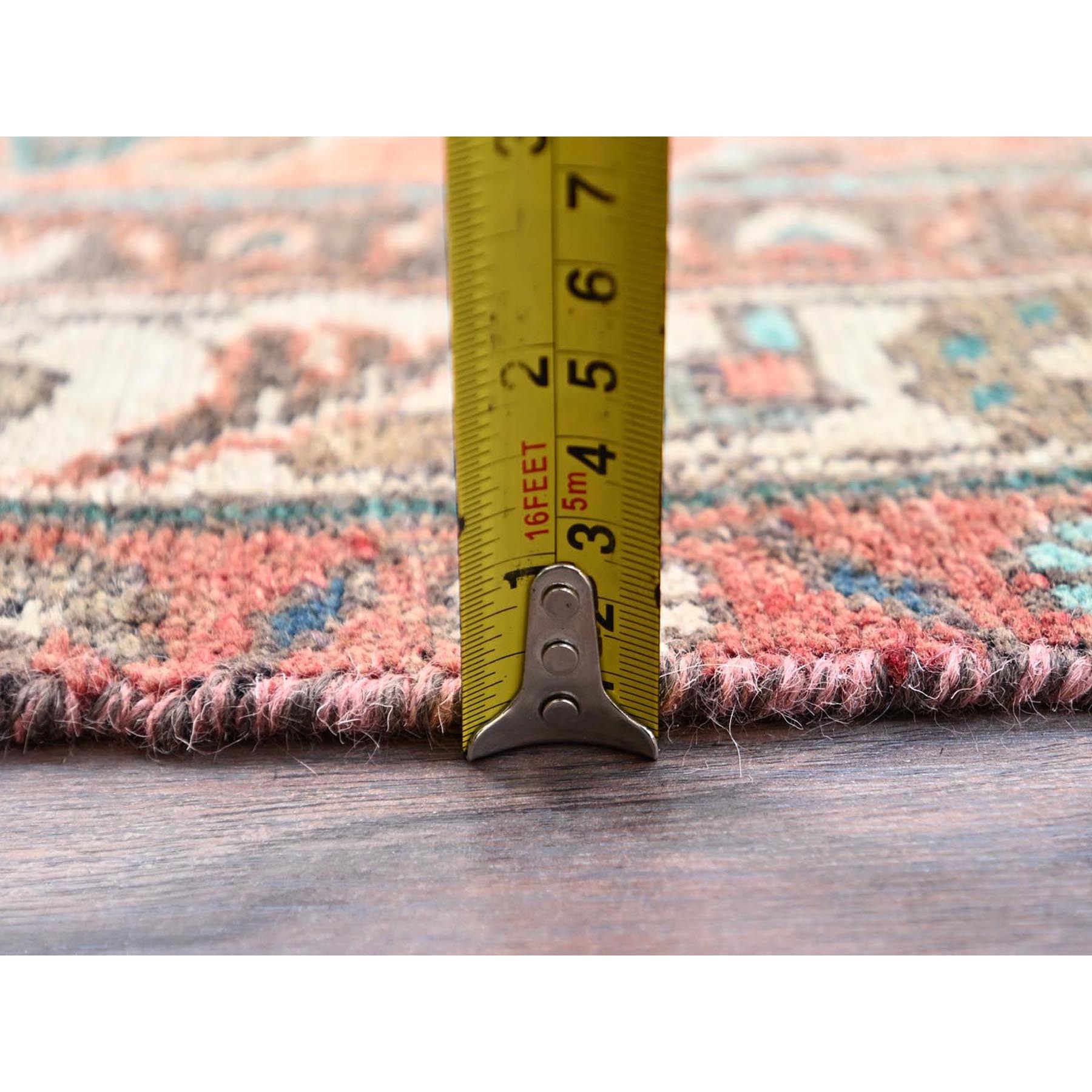 3'5"x10'2" Light Red Ochre, Floral Design All Over, Vintage Persian Lilahan, Sheared Low, Abrash, Evenly Worn, Organic Wool, Hand Knotted and Mint Condition, Sides and Ends Secured, Oriental Runner Rug Sh86642