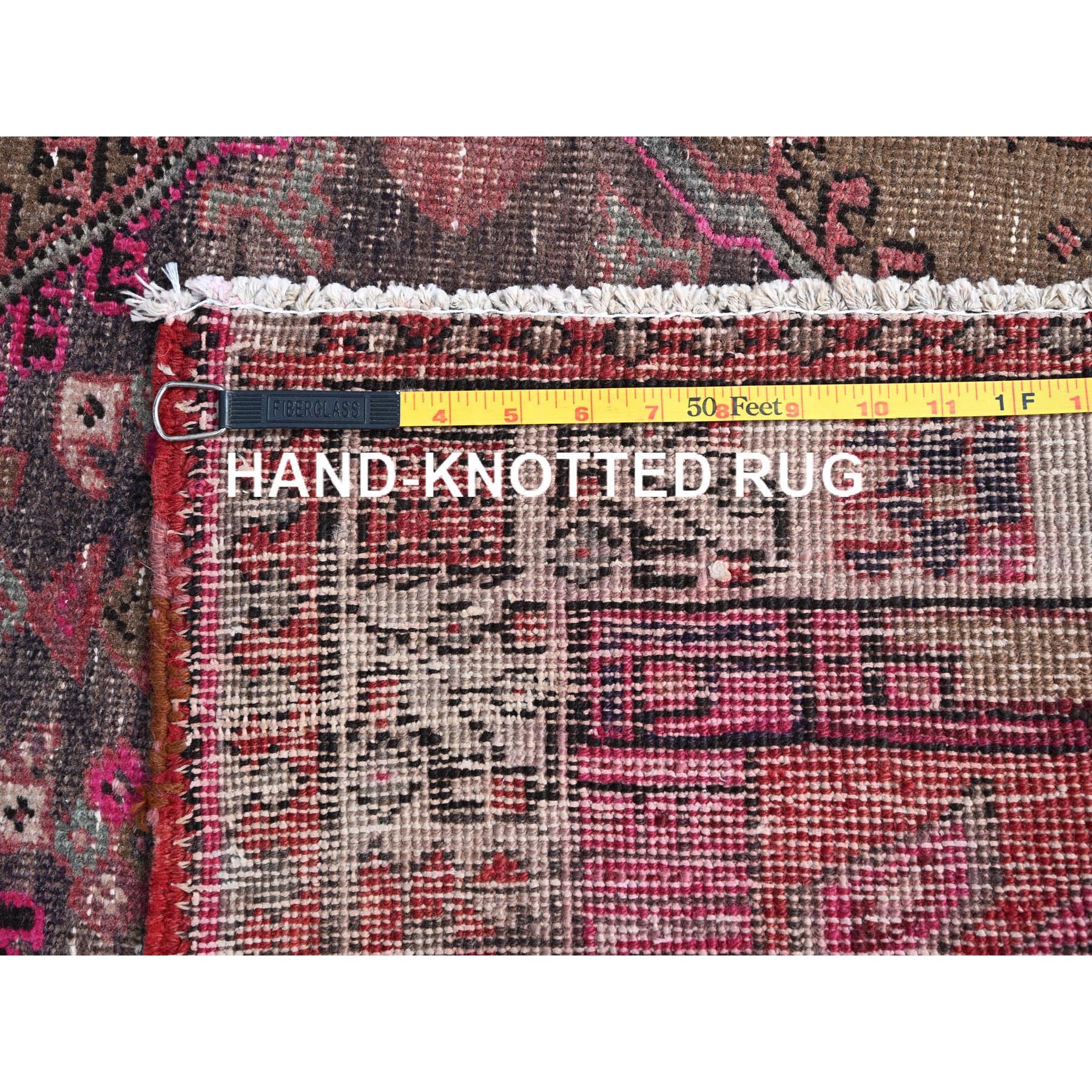 3'6"x10'9" Multicolored, Sheared Low Distressed Look, Cropped Thin, Evenly Worn, Soft Wool, Hand Knotted, Persian Heriz, Sides and Ends Professionally Secured, Antique Runner Oriental Rug Sh86664