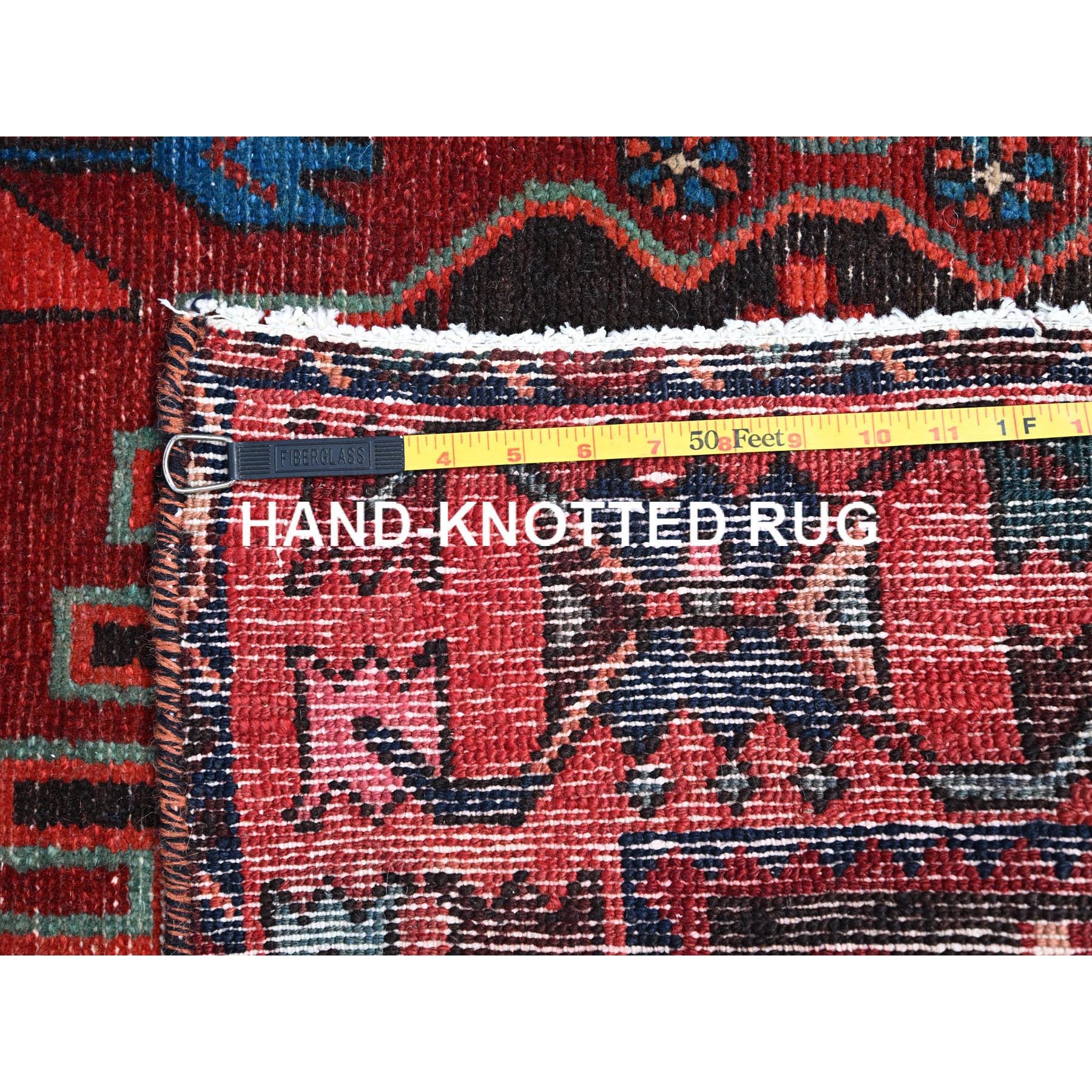 4'1"x9'10" Tractor Red, Vintage Persian Hamadan With Unique Medallion, Velvety Wool, Multicolored, Knotted Distressed, Sides And Secured Professionally, Clean Natural Dyes, Wide Runner Oriental Rug Sh86677