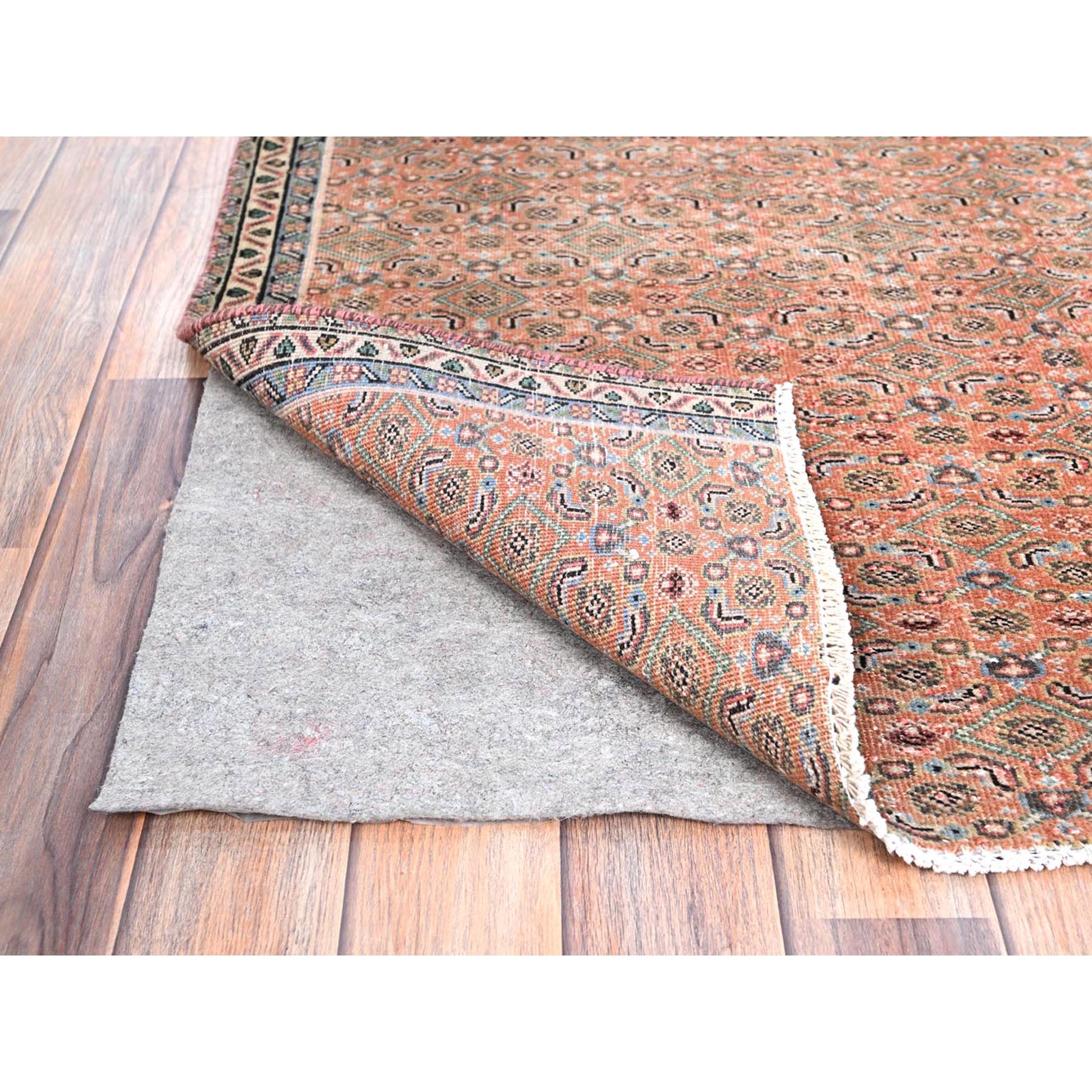 2'5"x3'8" Savanna Brown, Hand Knotted, Vintage North West Persian Fragment, All Over Design, Evenly Worn, Vibrant Wool, Cropped Thin, Distressed, Sides and Ends Professionally Secured, Abrash Mat Oriental Rug Sh86683