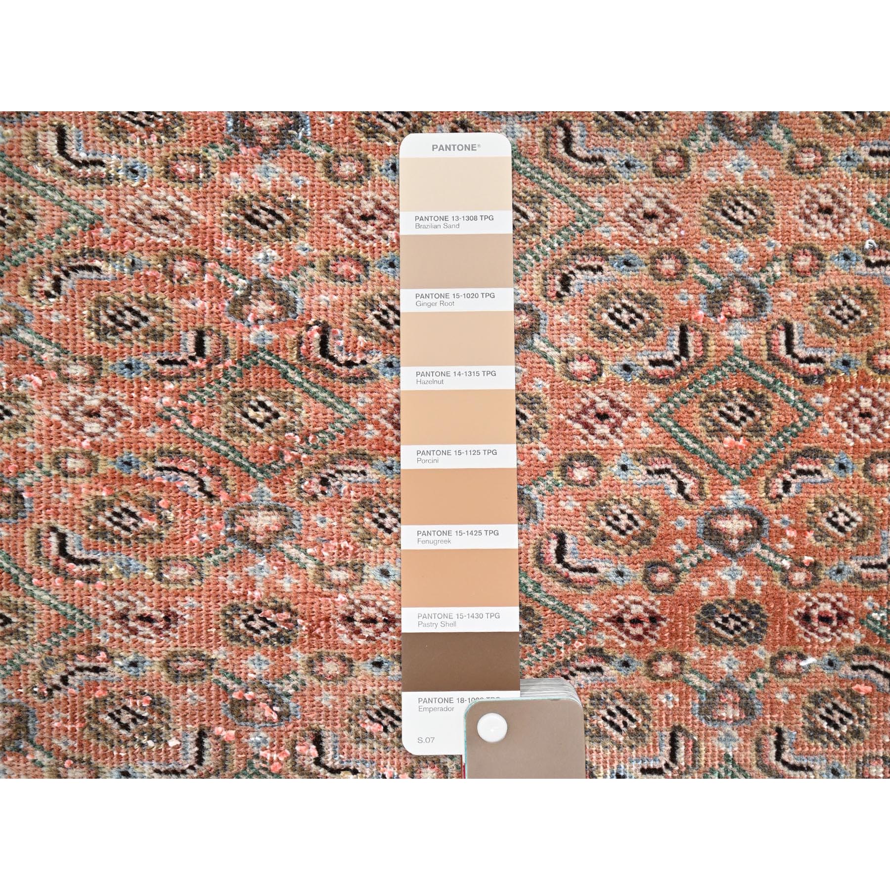 2'5"x3'8" Savanna Brown, Hand Knotted, Vintage North West Persian Fragment, All Over Design, Evenly Worn, Vibrant Wool, Cropped Thin, Distressed, Sides and Ends Professionally Secured, Abrash Mat Oriental Rug Sh86683