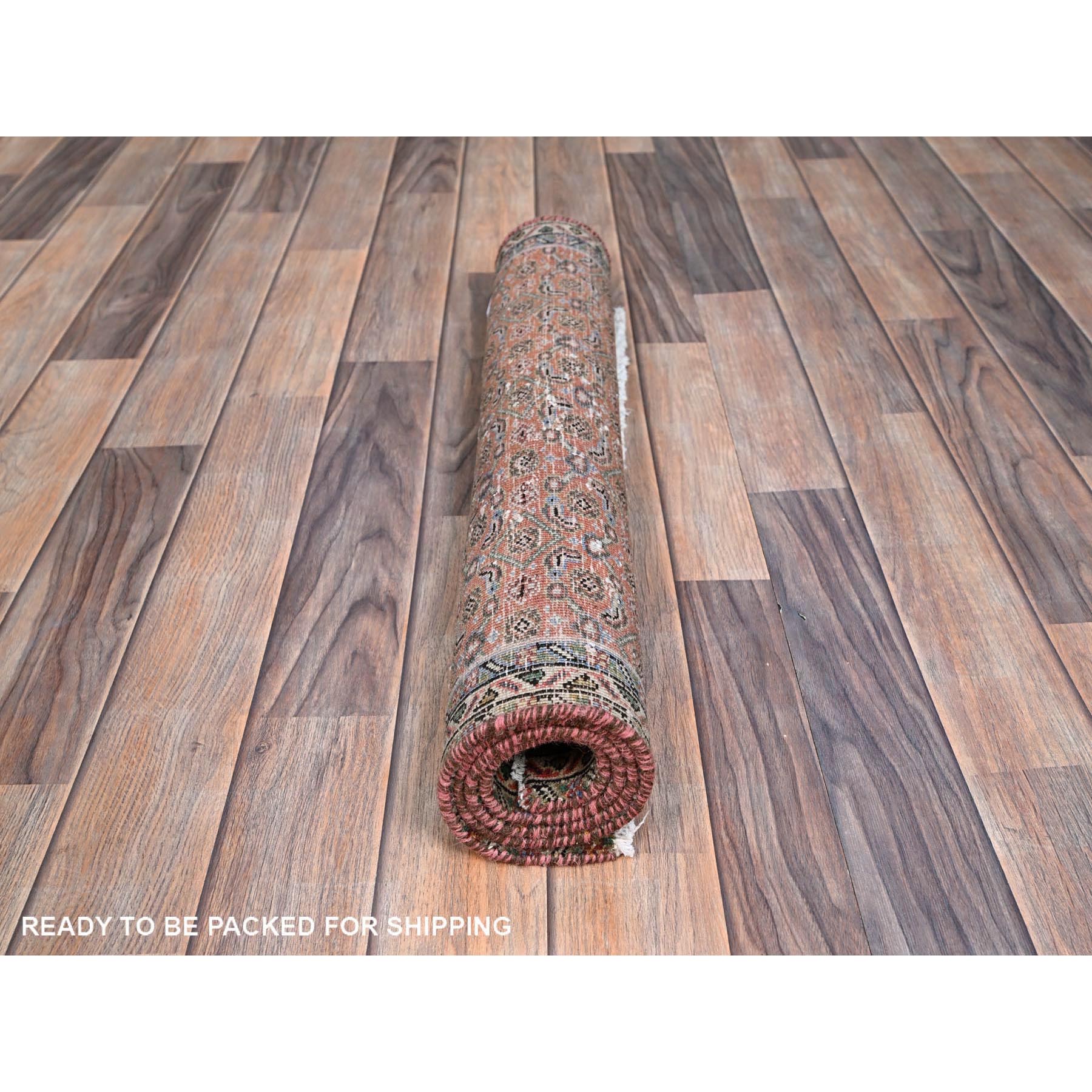 2'5"x3'8" Savanna Brown, Hand Knotted, Vintage North West Persian Fragment, All Over Design, Evenly Worn, Vibrant Wool, Cropped Thin, Distressed, Sides and Ends Professionally Secured, Abrash Mat Oriental Rug Sh86683