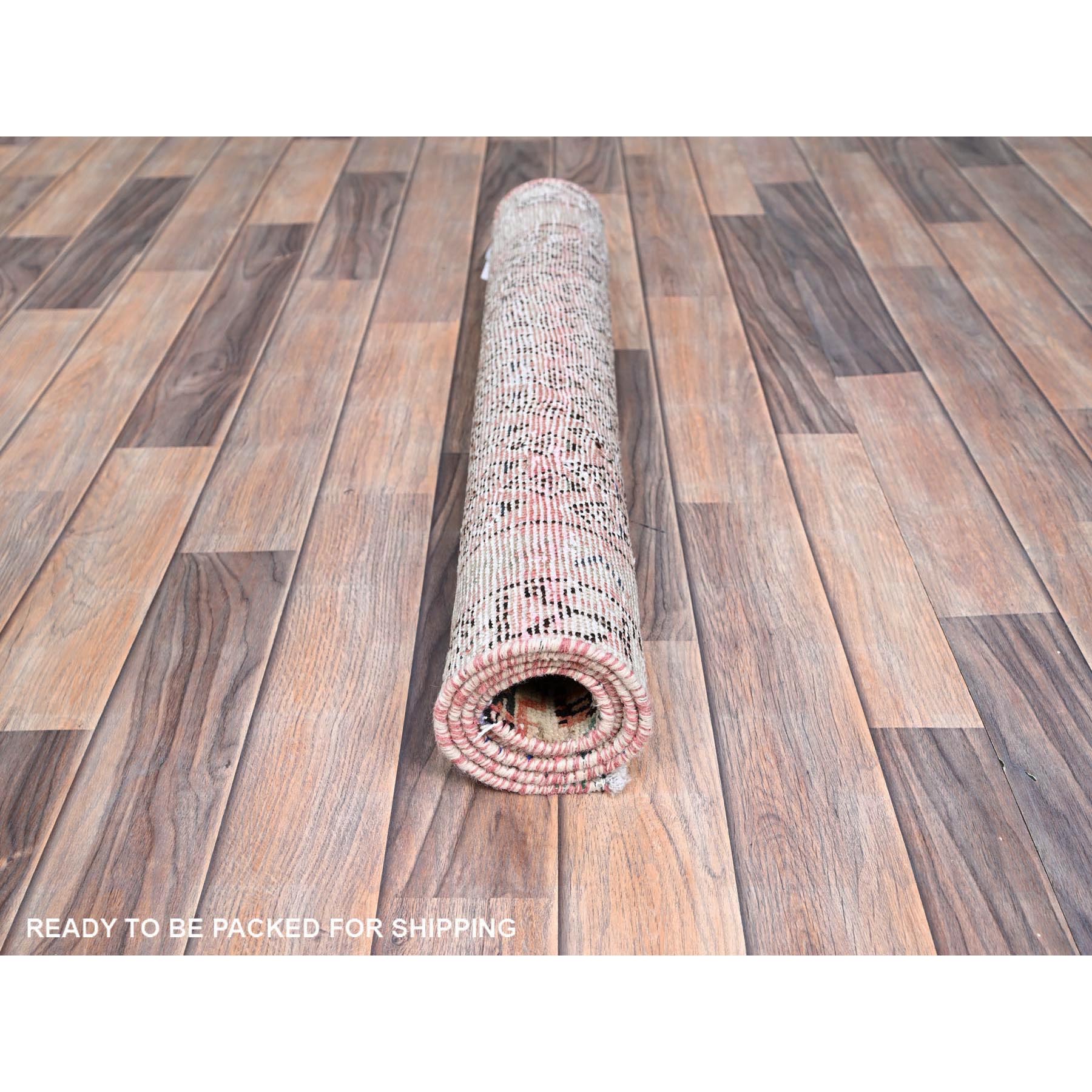 2'9"x3'10" Canyon Sunset Orange, Hand Knotted With Boteh All Over Design, Distressed Look, Cropped Thin, Soft And Silky Wool, Evenly Worn With No Holes, Persian Sarouk Mir, Antique Oriental Rug Sh86684