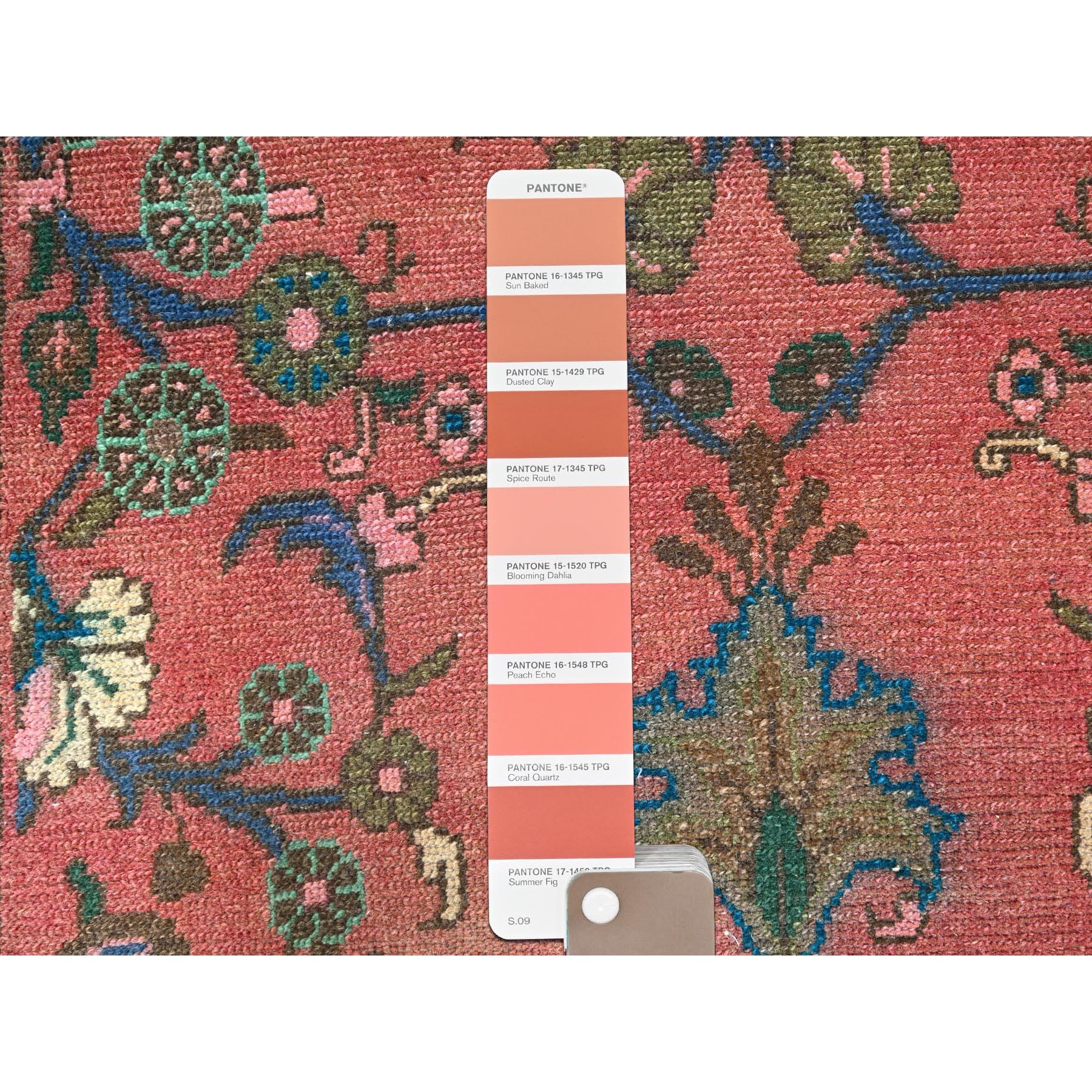 2'5"x10'8" Indian Red, Narrow Vintage Persian Bibikabad, Hand Knotted With Extra Soft Wool, Good Condition, Professionally Secured, Cropped Thin, Distressed Look, Runner Oriental Rug Sh86691