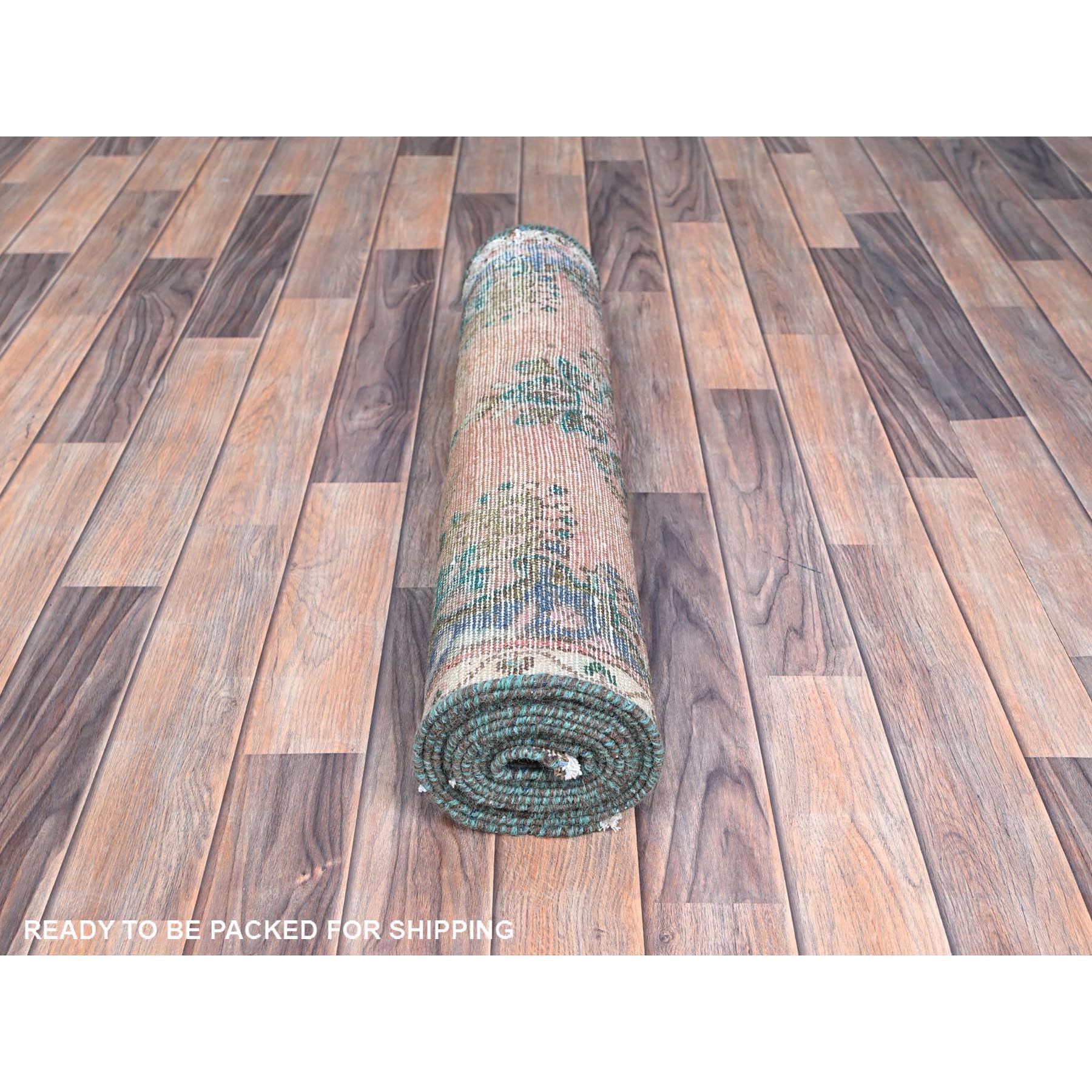 2'5"x10'8" Indian Red, Narrow Vintage Persian Bibikabad, Hand Knotted With Extra Soft Wool, Good Condition, Professionally Secured, Cropped Thin, Distressed Look, Runner Oriental Rug Sh86691