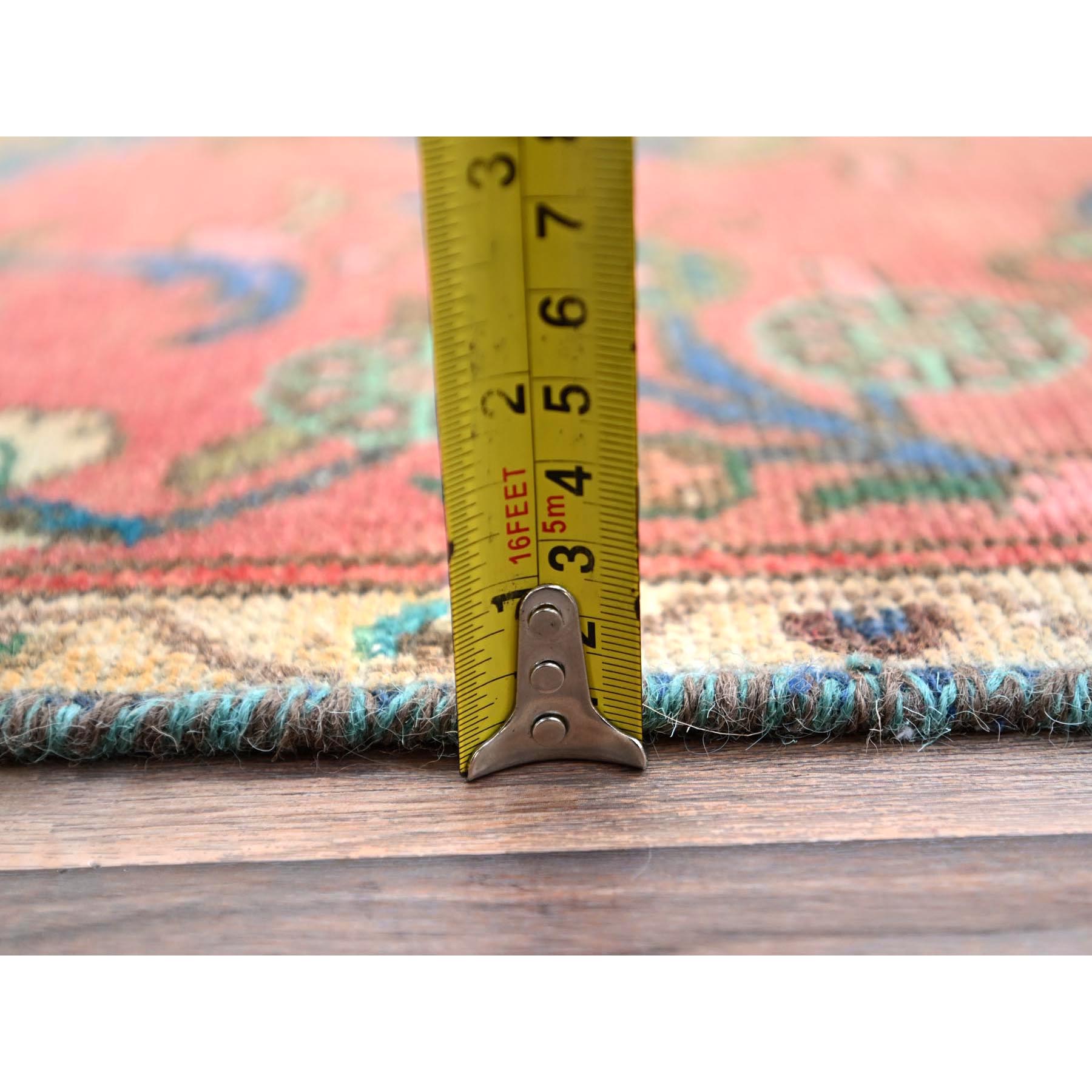 2'5"x10'8" Indian Red, Narrow Vintage Persian Bibikabad, Hand Knotted With Extra Soft Wool, Good Condition, Professionally Secured, Cropped Thin, Distressed Look, Runner Oriental Rug Sh86691