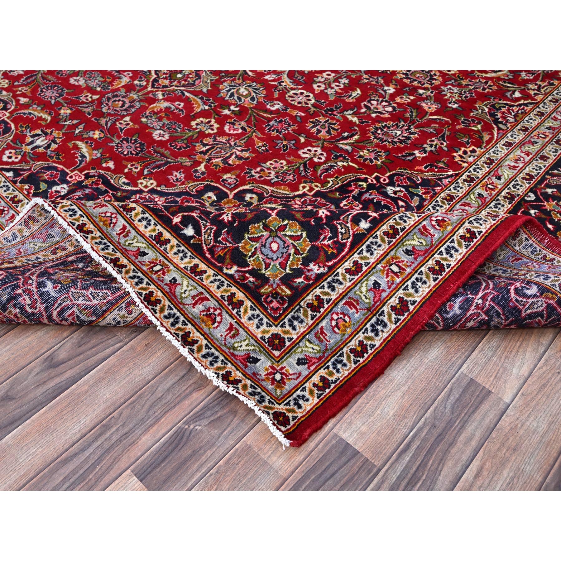 9'9"x13' Ajax Red, Hand Knotted Vintage Persian Kashan With Central Medallion Design, Sides and Ends Professionally Secured and Cleaned, Mint Condition, Fine Wool Pile, Oriental Rug Sh86696
