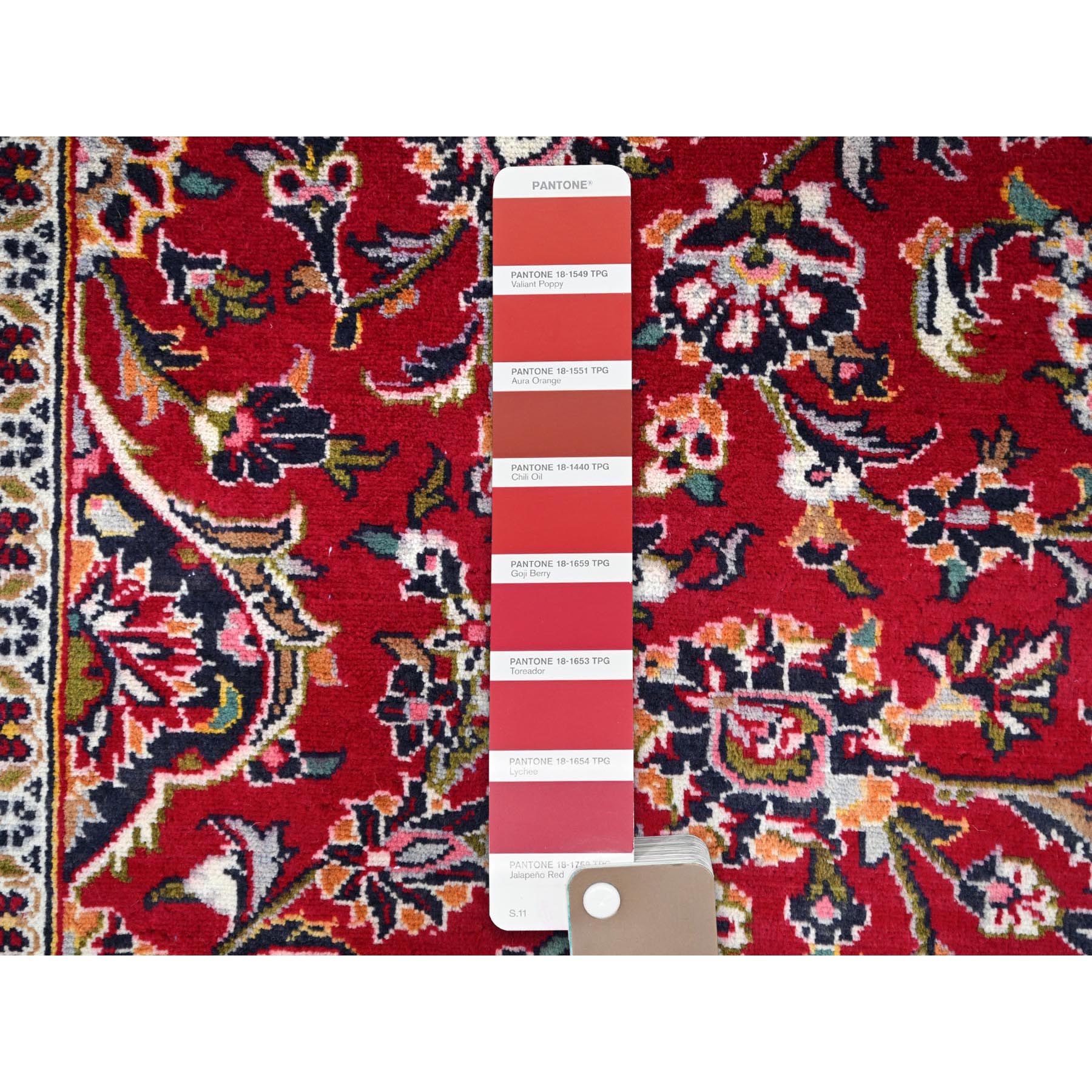 9'9"x13' Ajax Red, Hand Knotted Vintage Persian Kashan With Central Medallion Design, Sides and Ends Professionally Secured and Cleaned, Mint Condition, Fine Wool Pile, Oriental Rug Sh86696