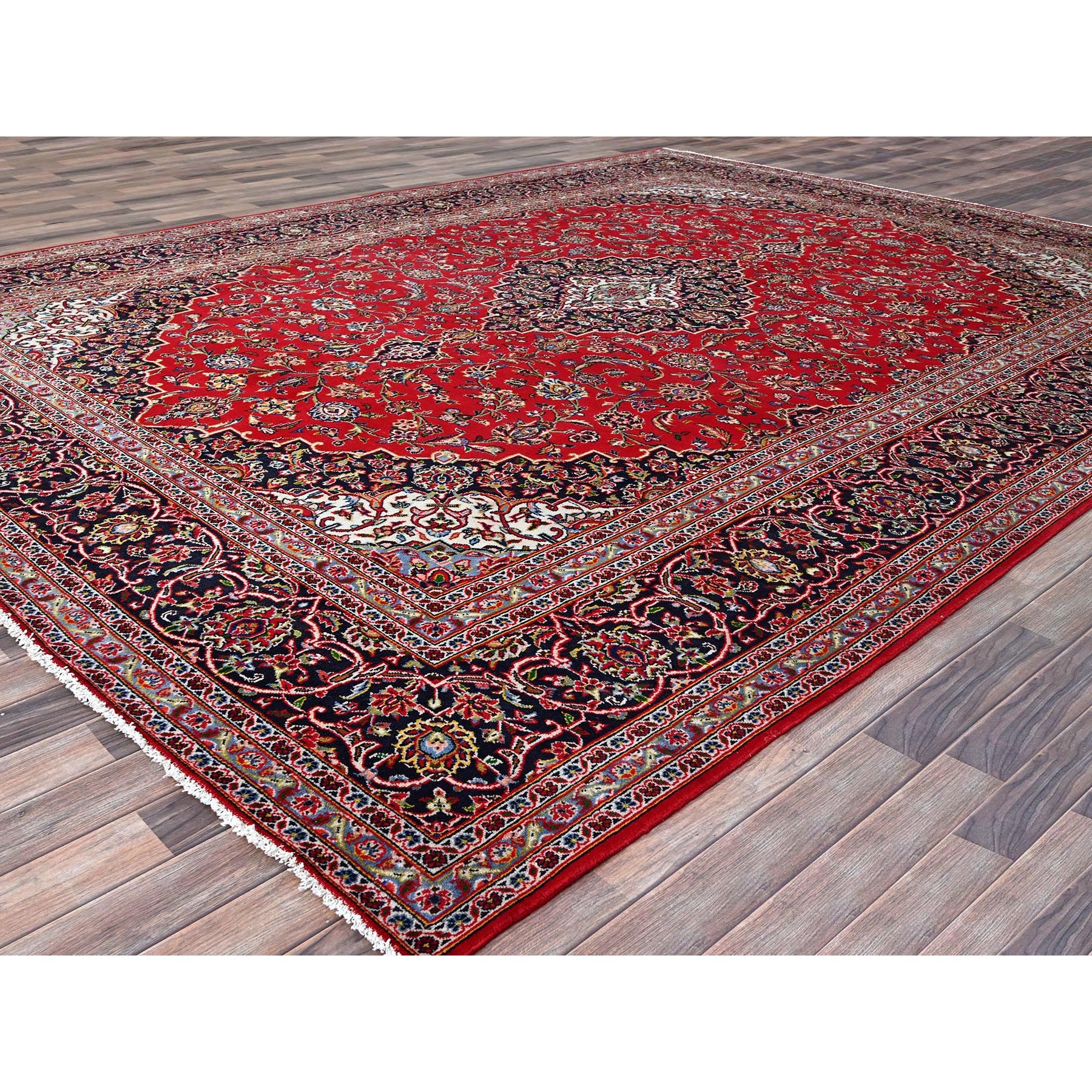 9'10"x13'1" Ketchup Red, Full Pile Vintage Persian Kashan, Hand Knotted Cleaned and Sides and Ends Professionally and Secured, Natural Wool, Denser Weave Oriental Rug Sh86700